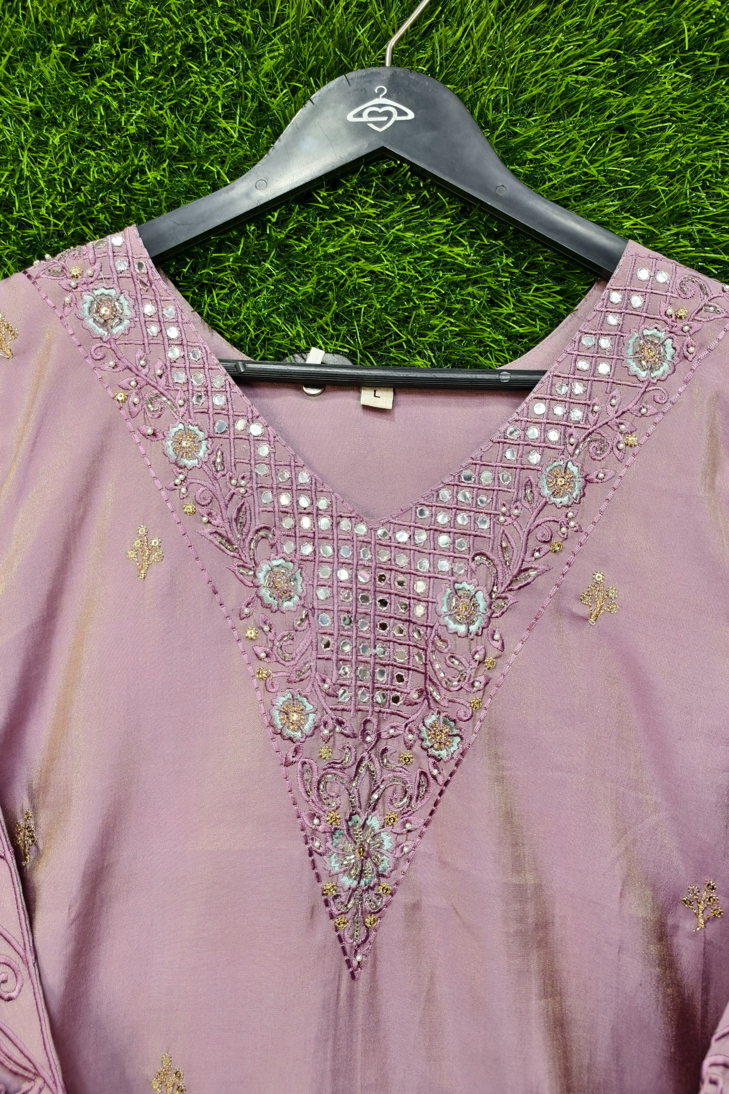Designer Cut Work Straight Silk Kurta set with Organza Dupatta