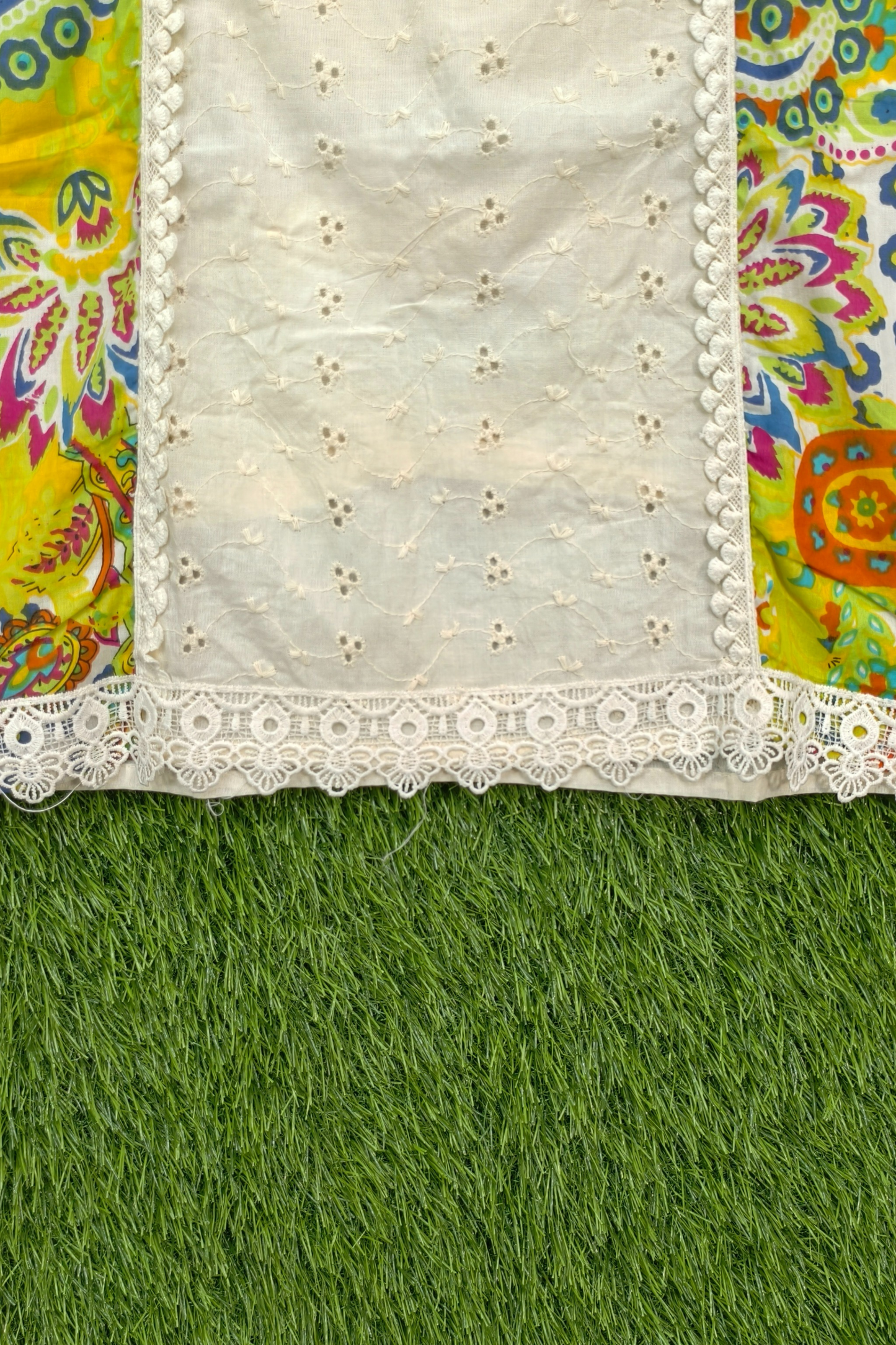 Off White Chiffli Work Pure Cotton Printed Cord Set