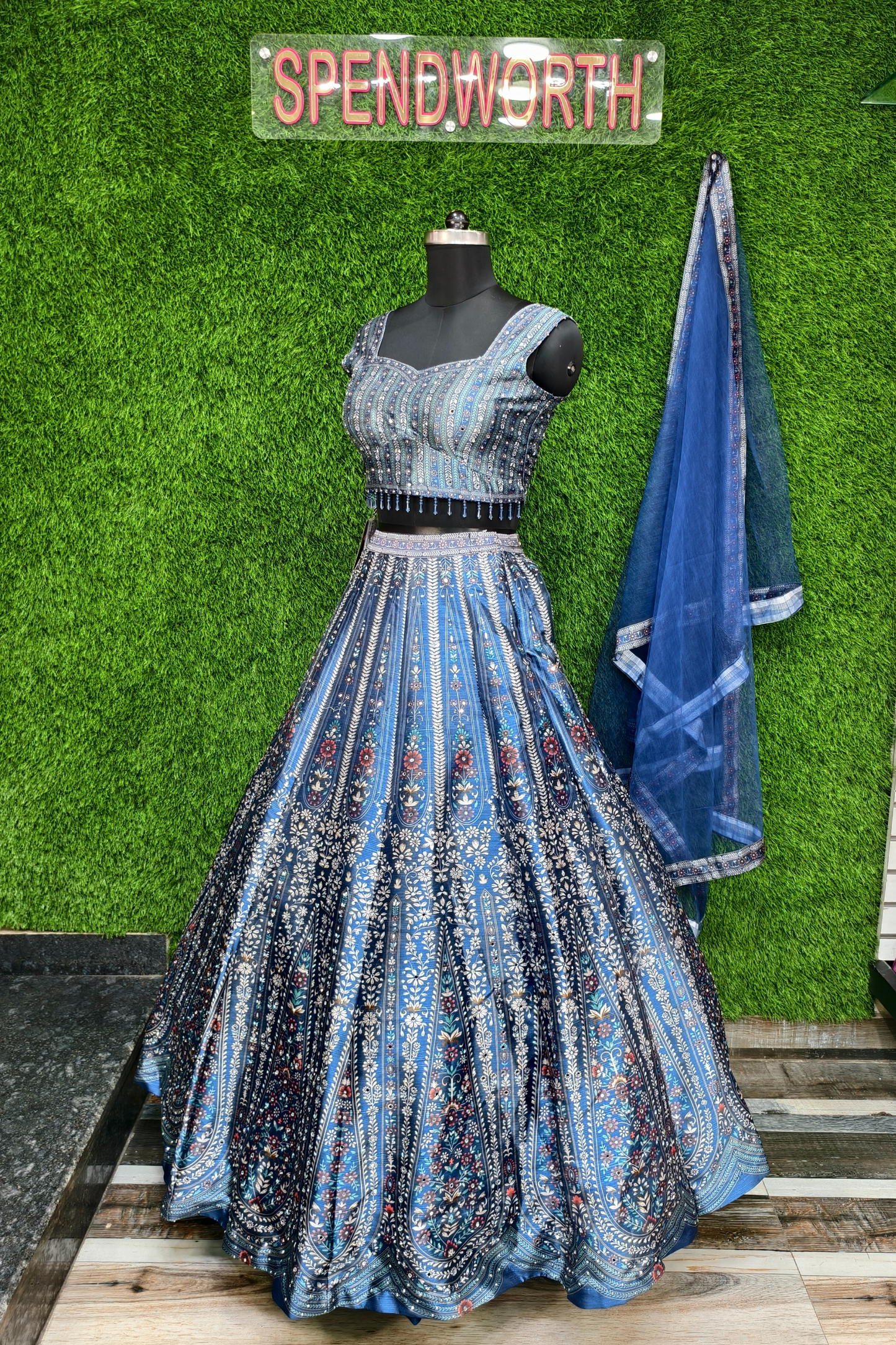 Silk Printed Lehenga Choli in Blue.