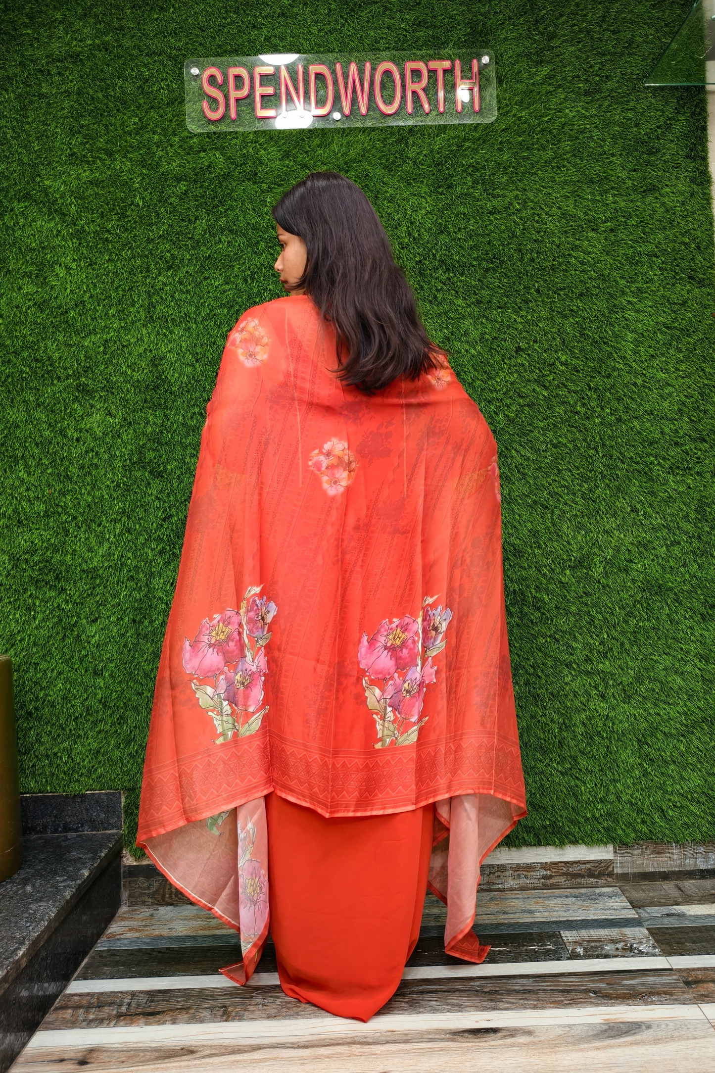 Beautiful Indo western dress with shrug in orange