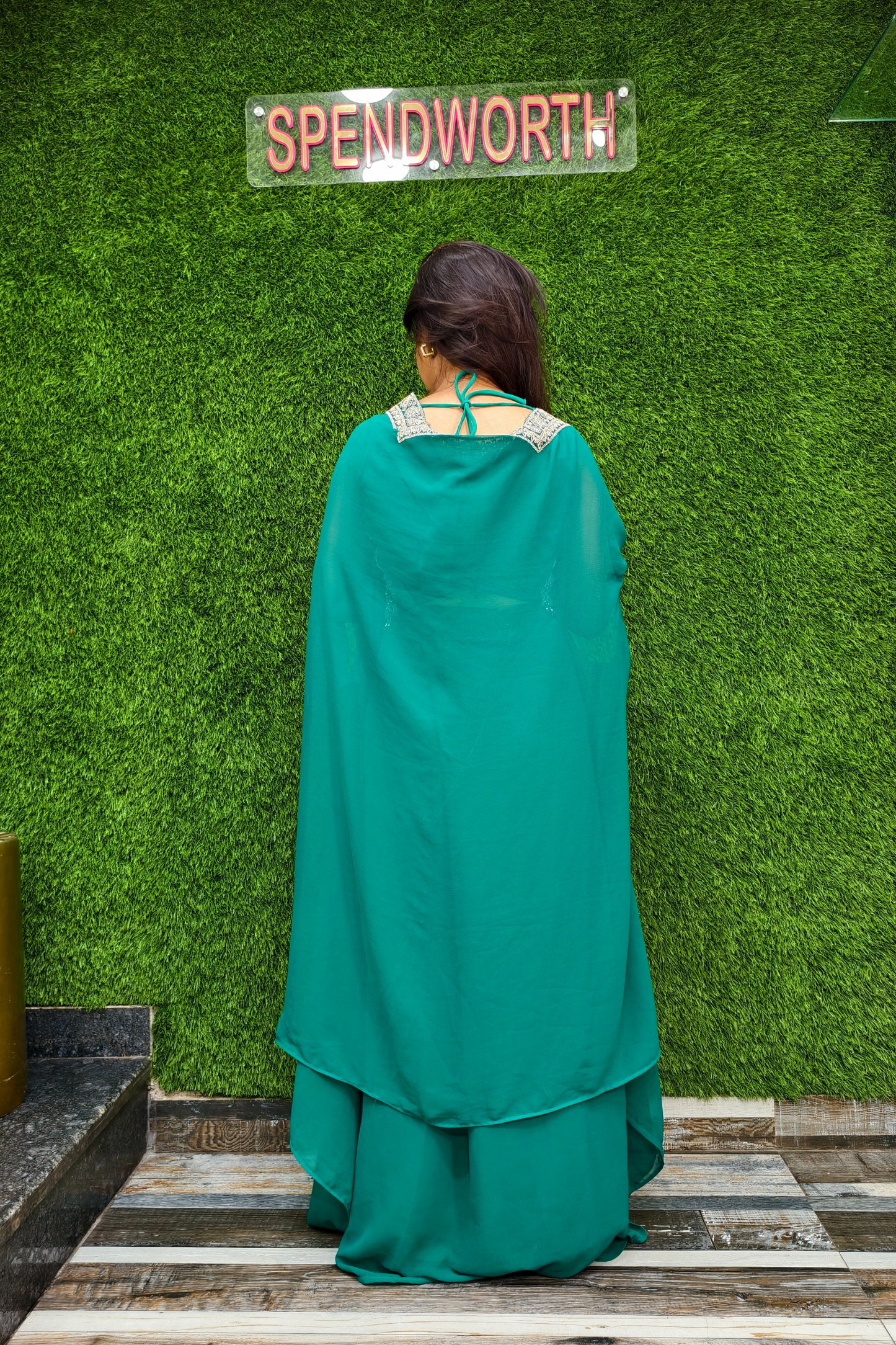 Indo Western Dress with Shrug in Firozi