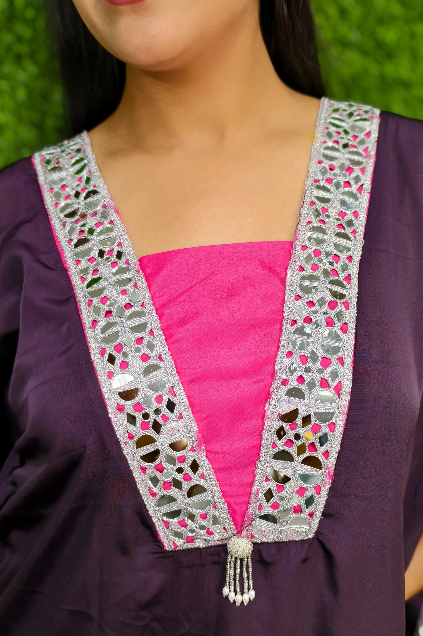 Elegant Mirror Work Embroidered Kaftans in Crepe
