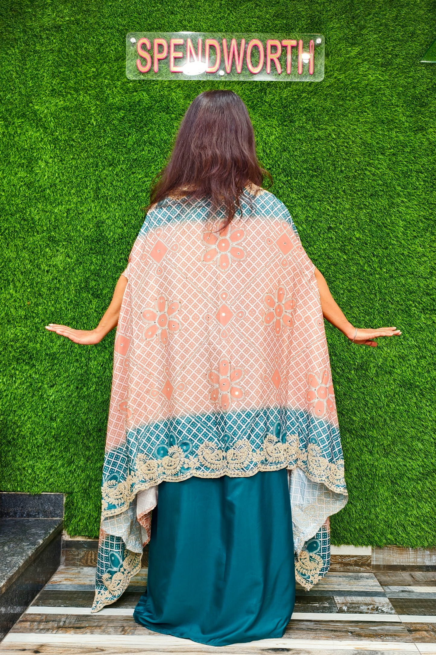 Indo Western dress with shrug in tie die shade