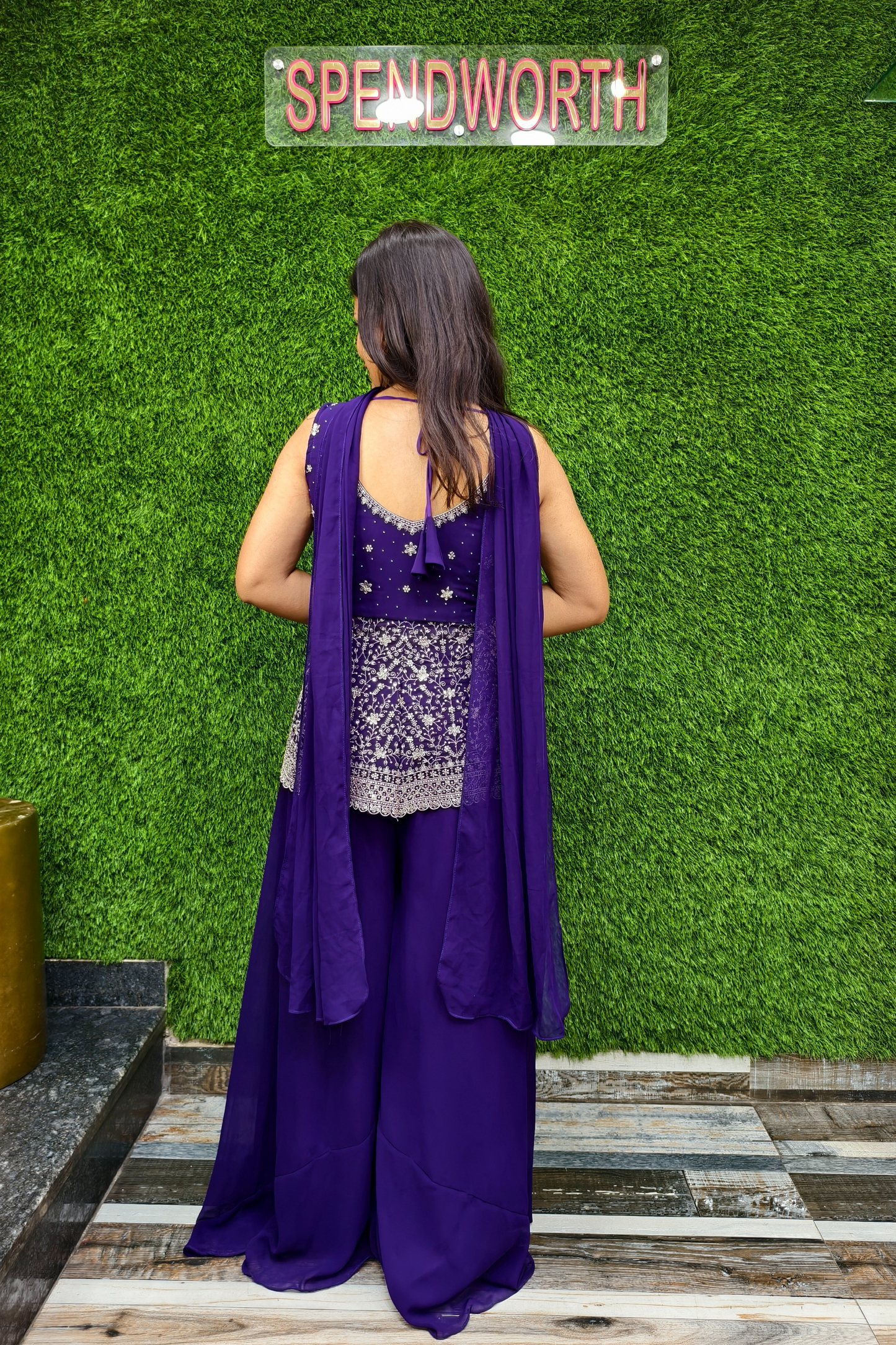 Short Peplum Girlish Plazo Suit in Purple