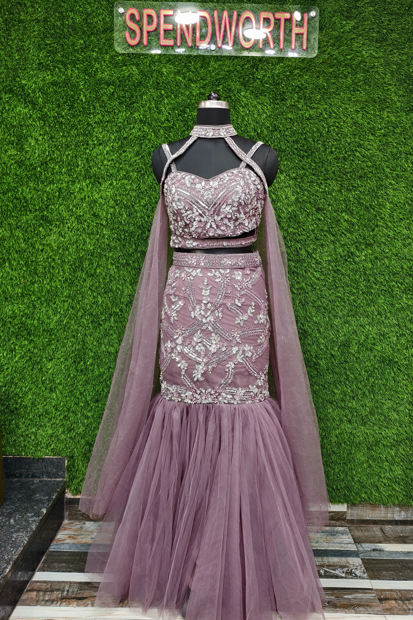Designer hand embroidered fish cut lehenga choli