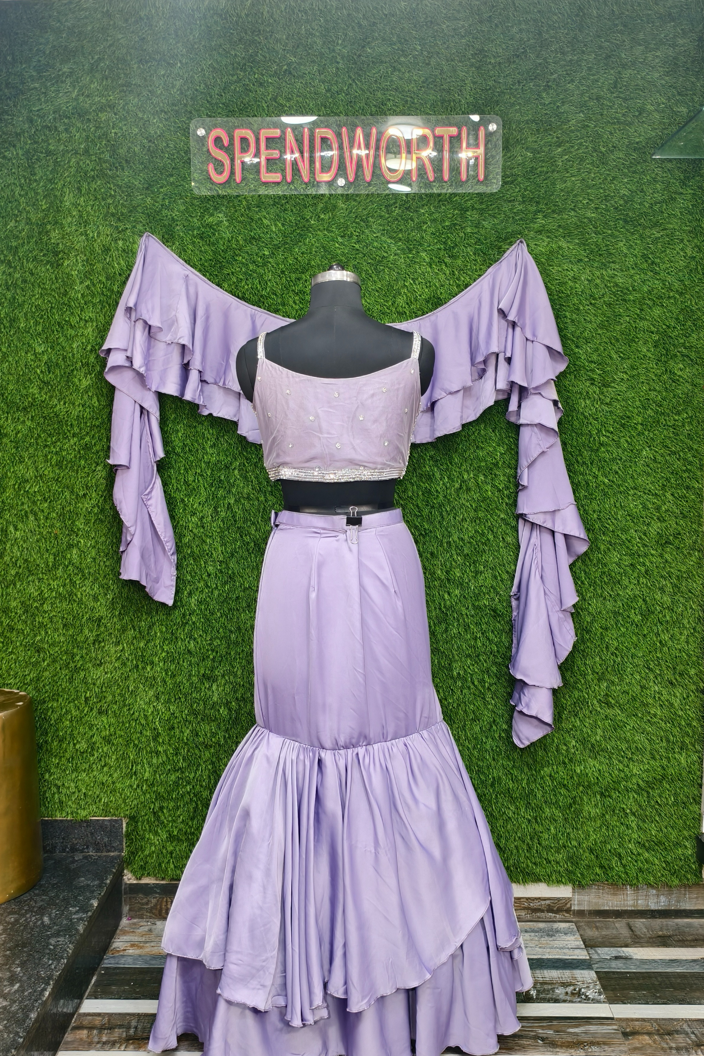 Fish Cut Crop Top Skirt Dress in purple