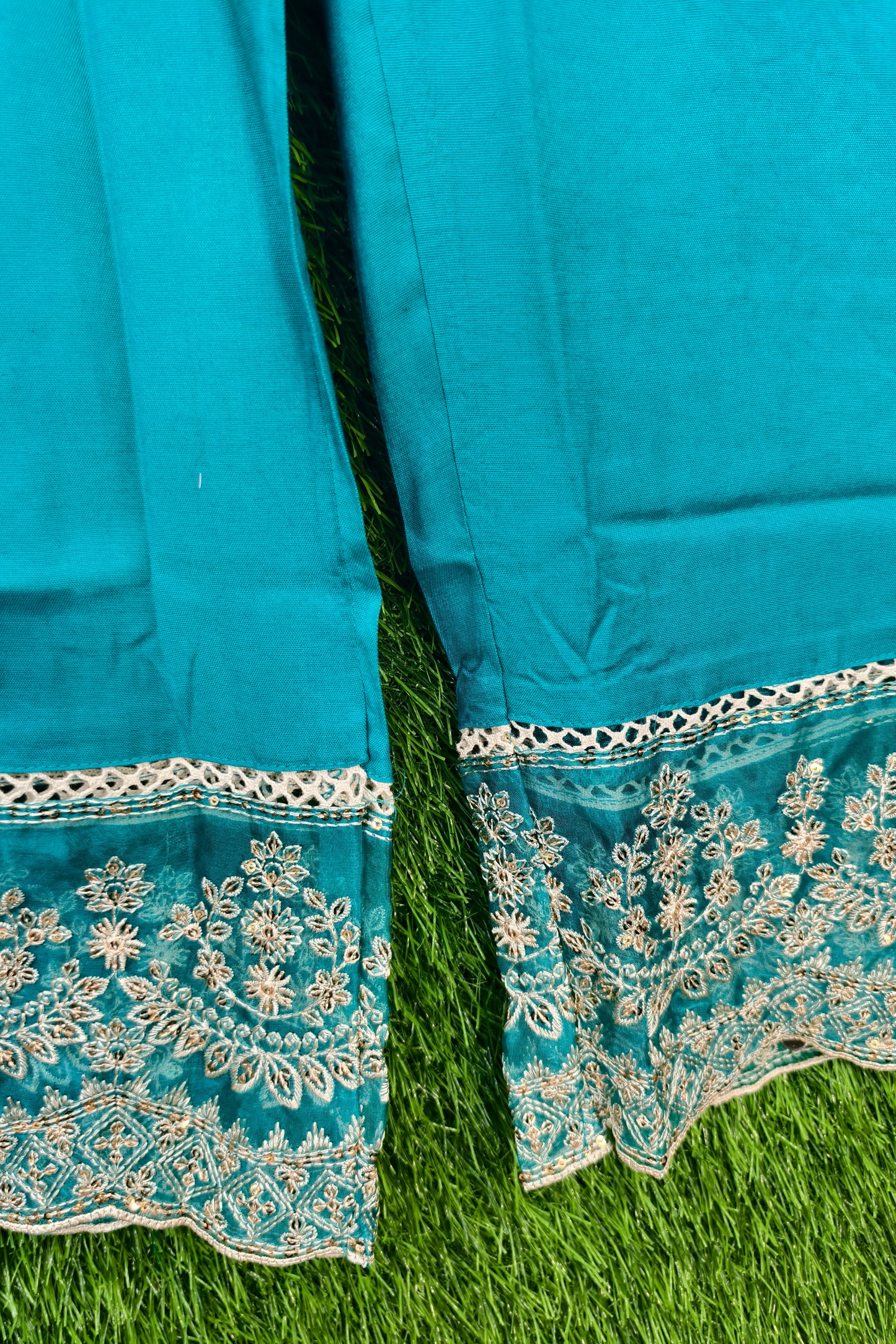 Beautiful Anarkali mirror and crochet lace embroidered kurta set with pants and dupatta