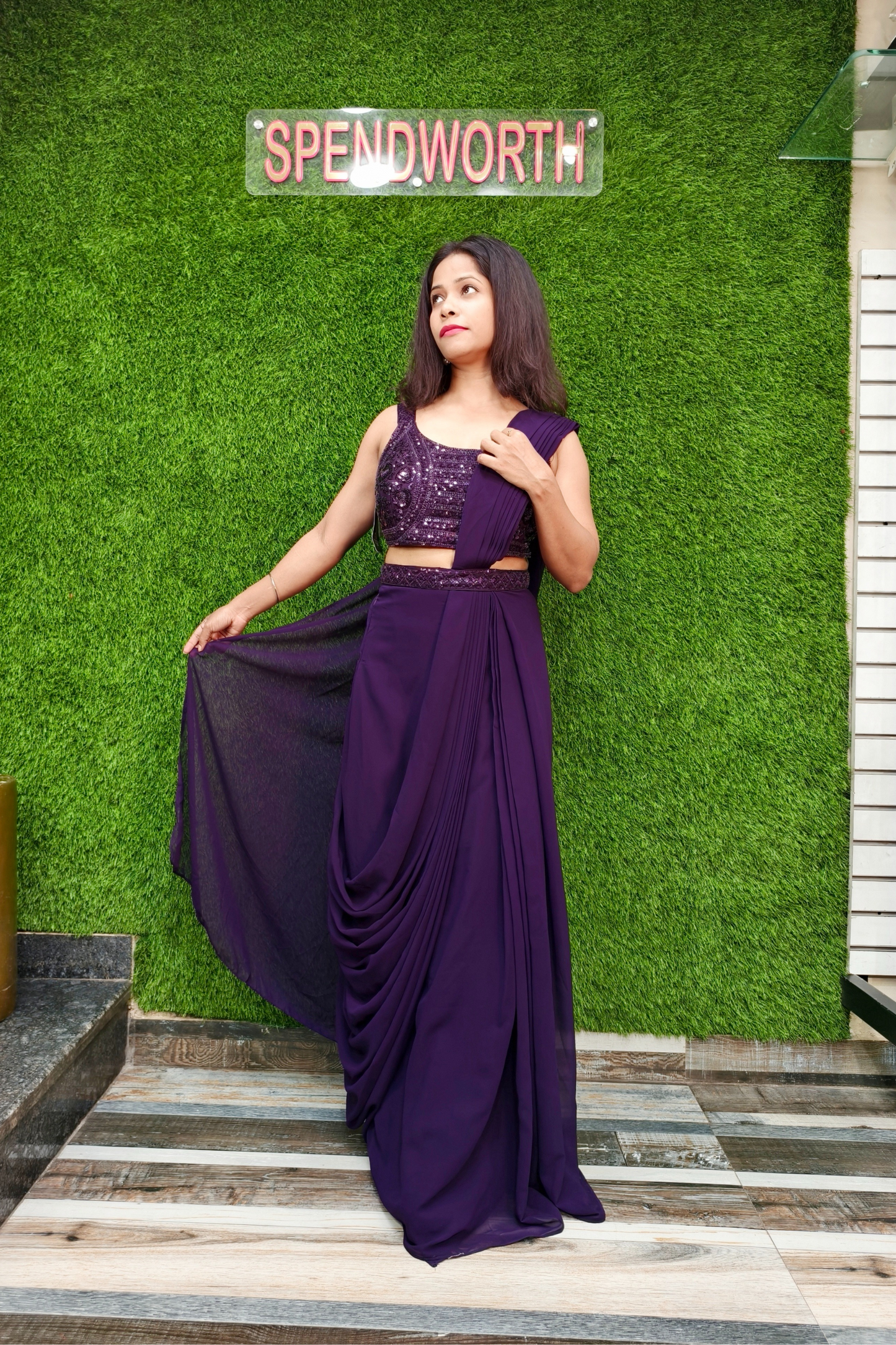 Ready to wear drape dress with hand work blouse