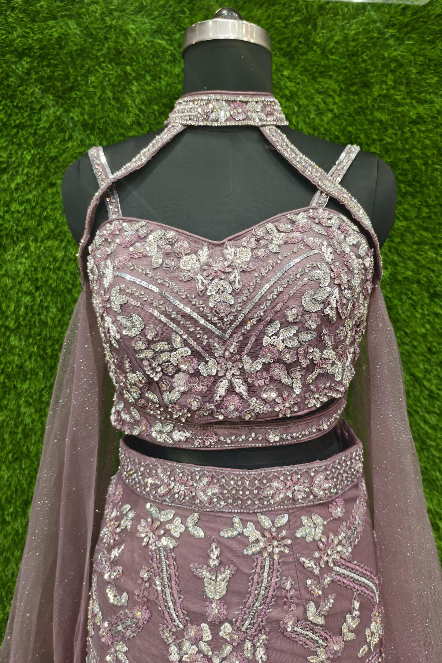 Designer hand embroidered fish cut lehenga choli