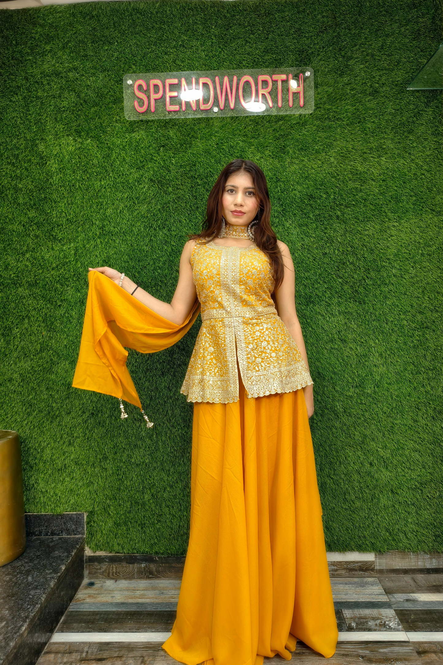 Short Peplum Partywear Dress in Georgette