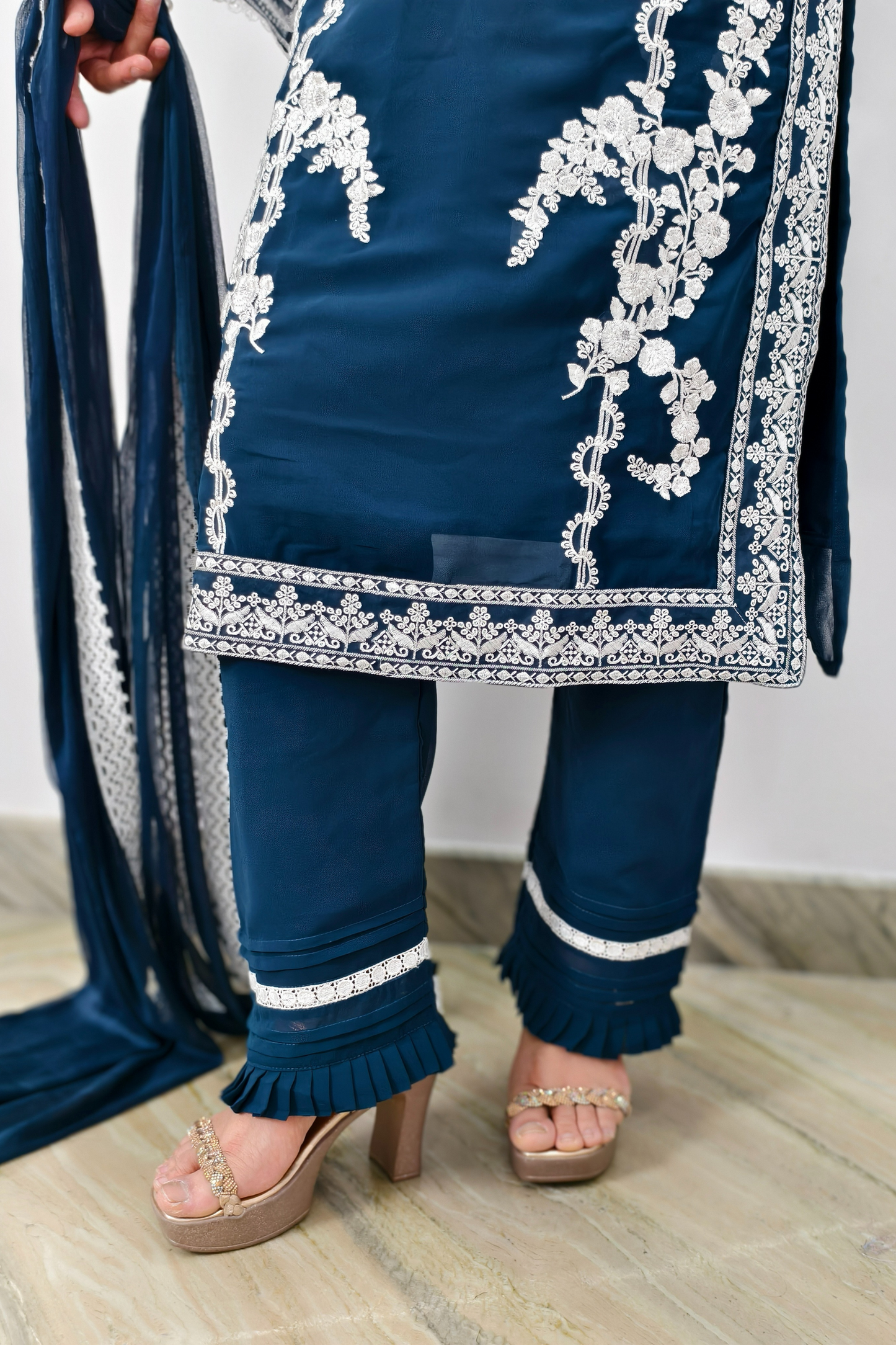 Straight lace Embroidered Crochet Work Pakistani Suit