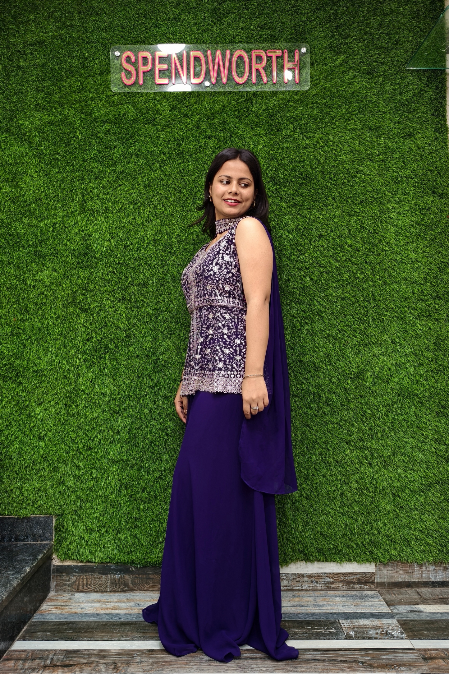 Short Peplum Girlish Plazo Suit in Purple
