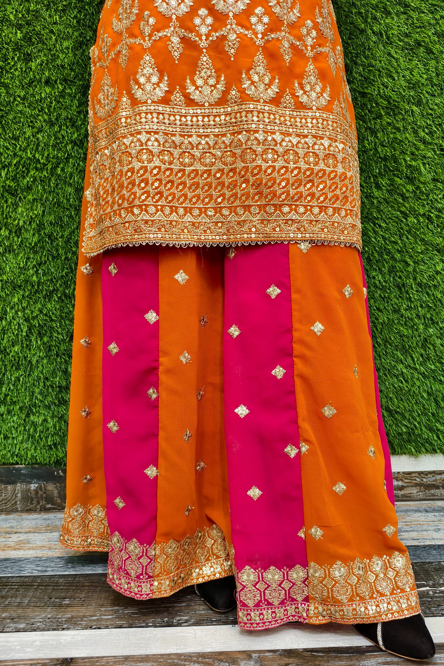Straight contrast Sharara suit in orange