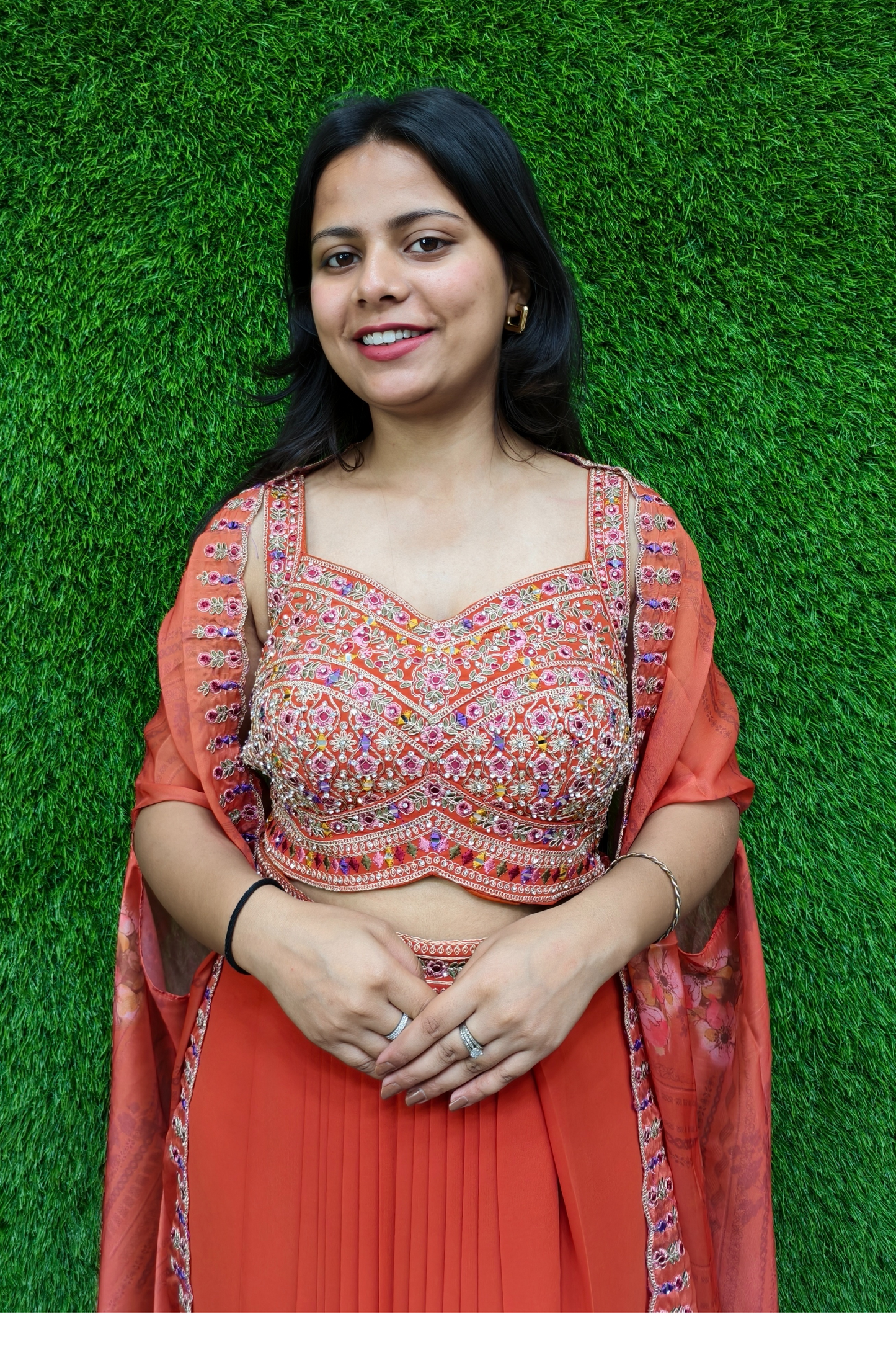 Beautiful Indo western dress with shrug in orange