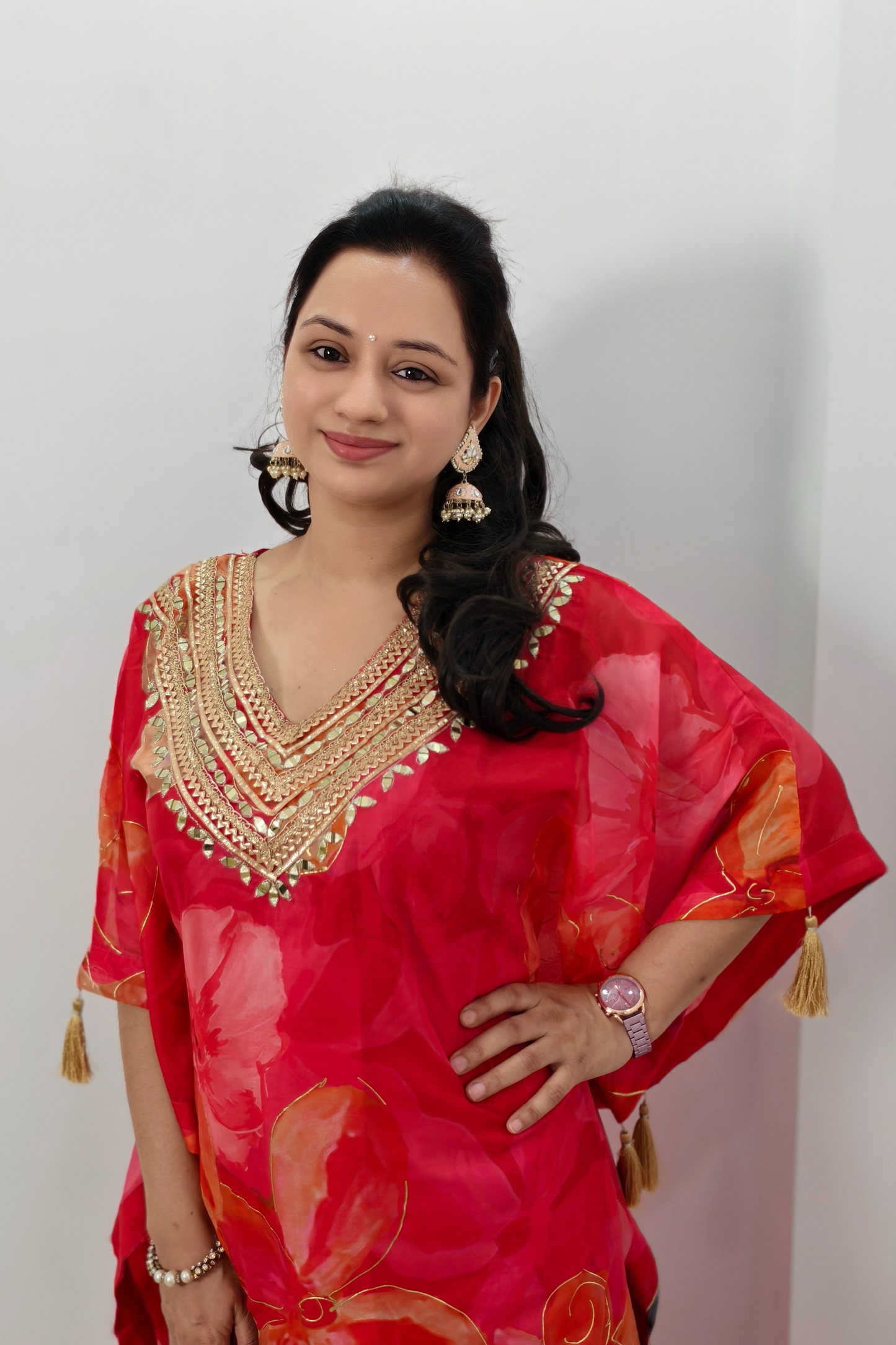 Beautiful Party Wear Kaftan Set with Mirror Work Embroidery
