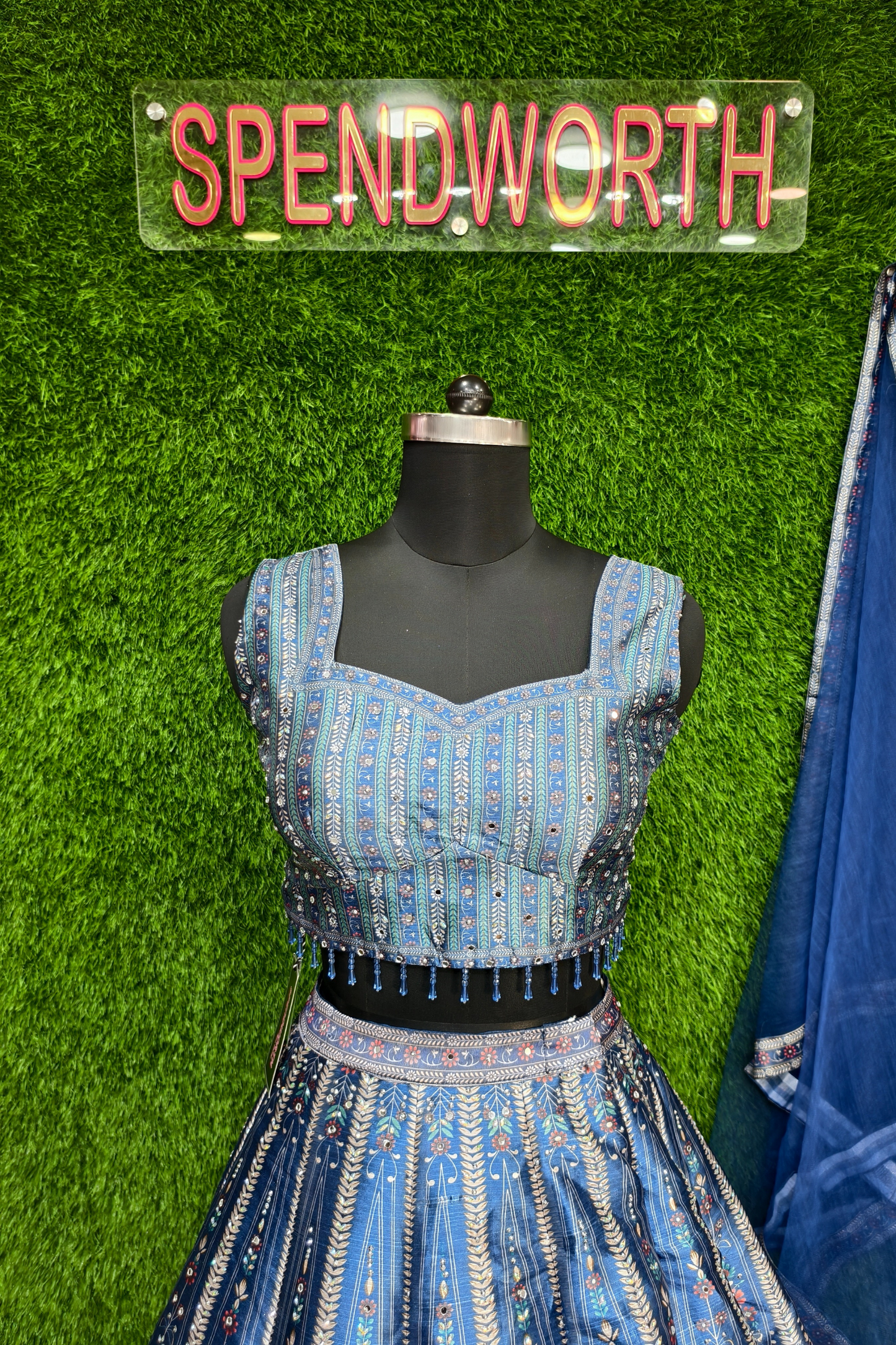 Silk Printed Lehenga Choli in Blue.