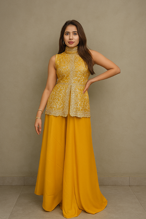 Short Peplum Partywear Dress in Georgette