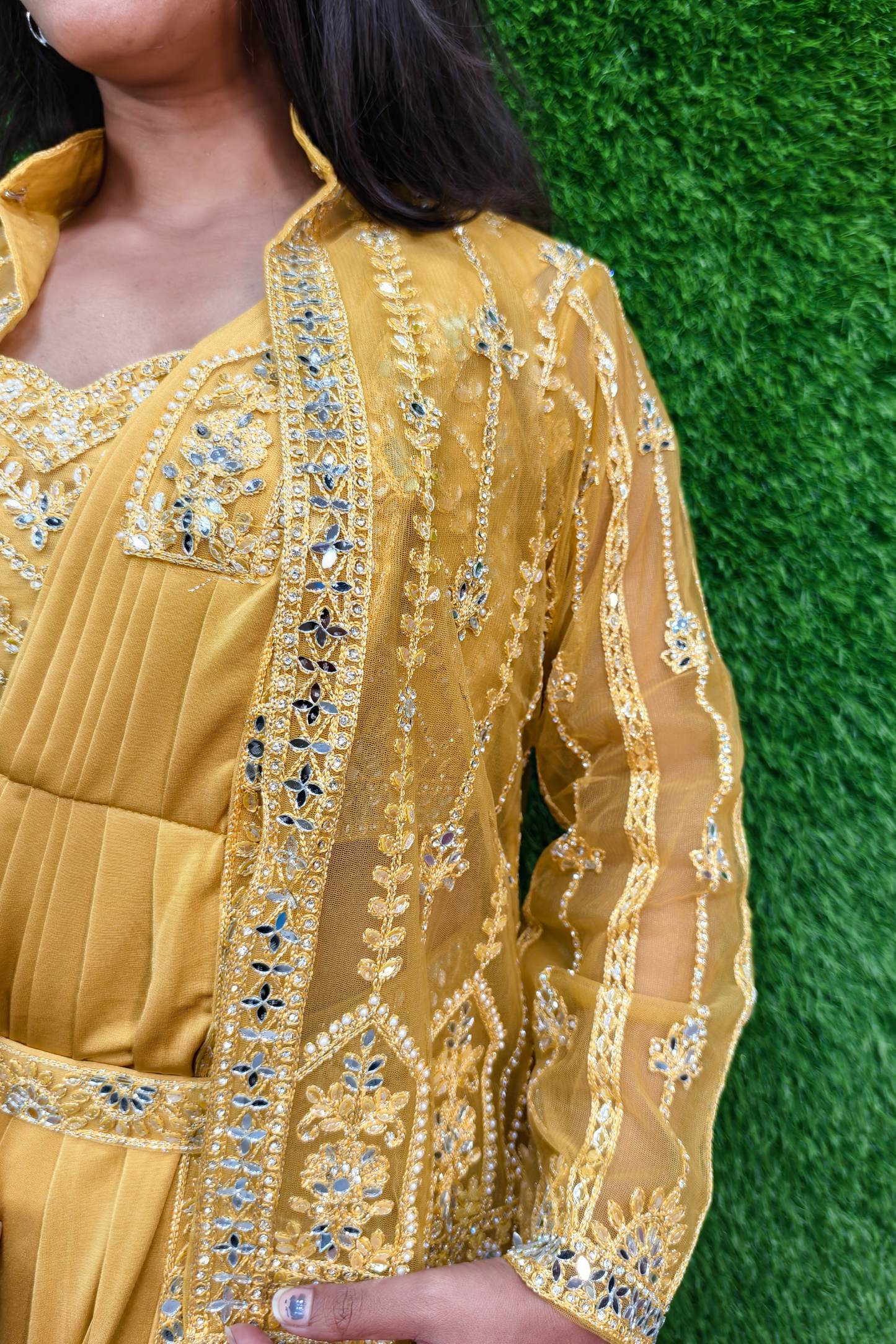 Drape Dress with Jacket For Haldi Ceremony.