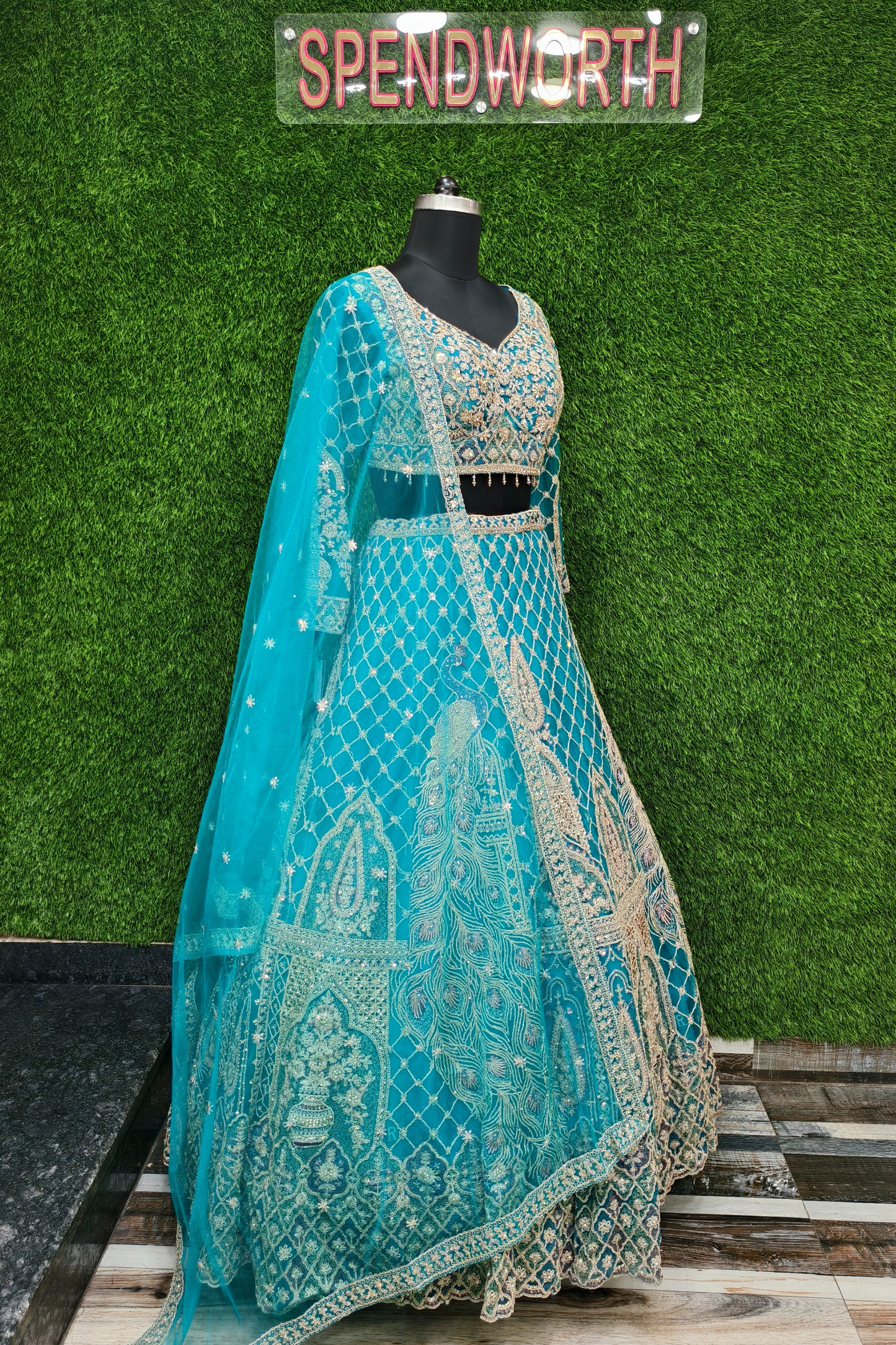 Beautiful Hand Embroidered Lehenga Choli on Silk Net.