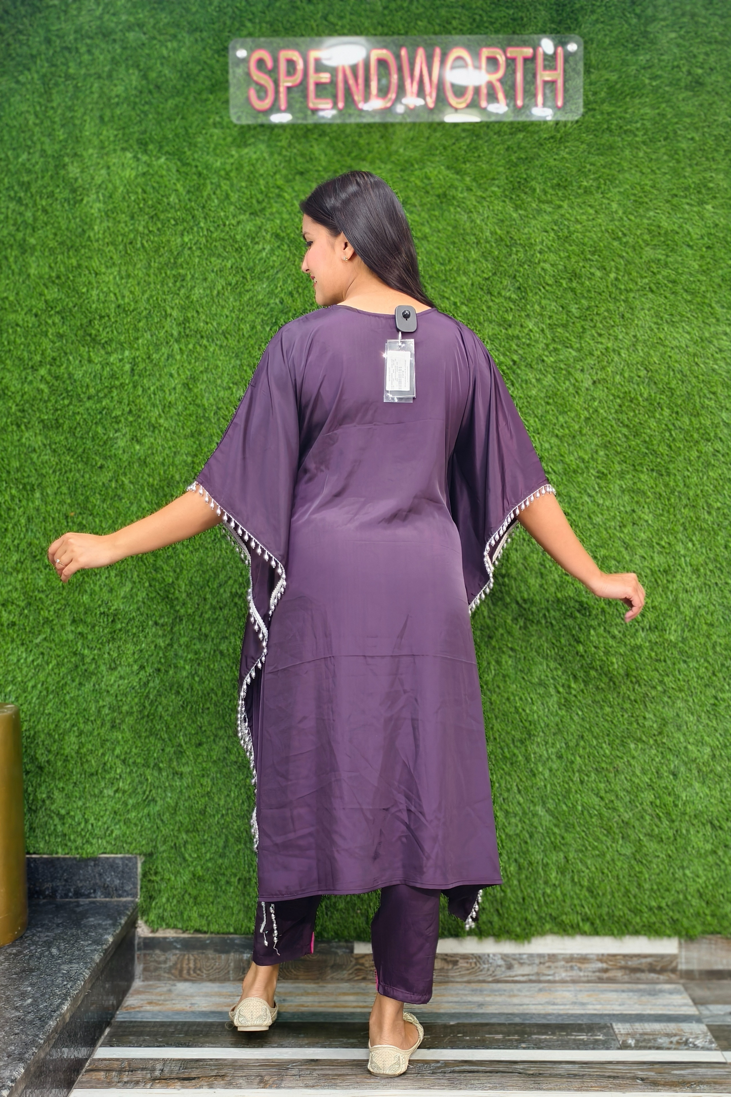 Elegant Mirror Work Embroidered Kaftans in Crepe