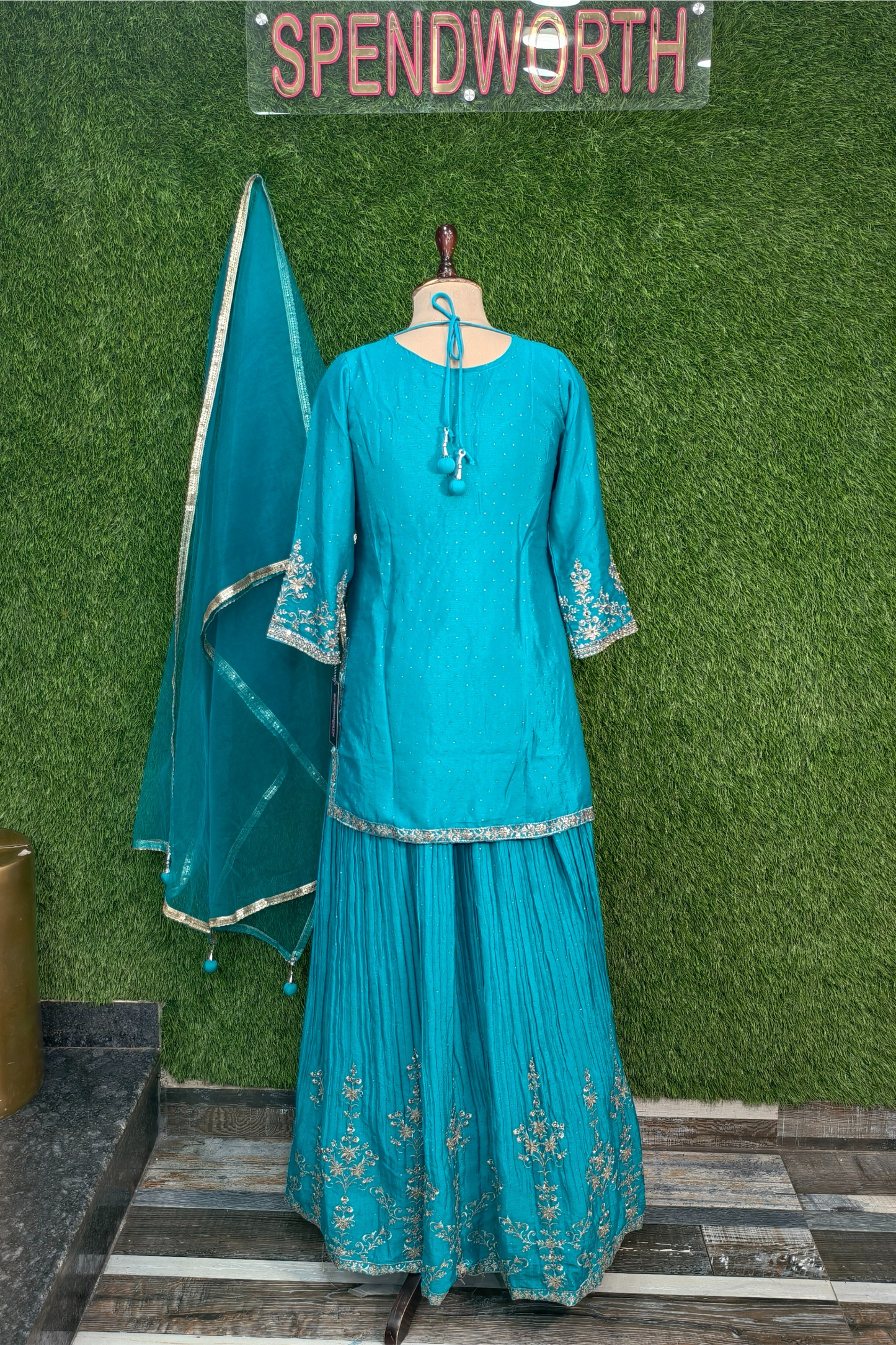 Chinnon Silk Short kurta with Lehenga bottom
