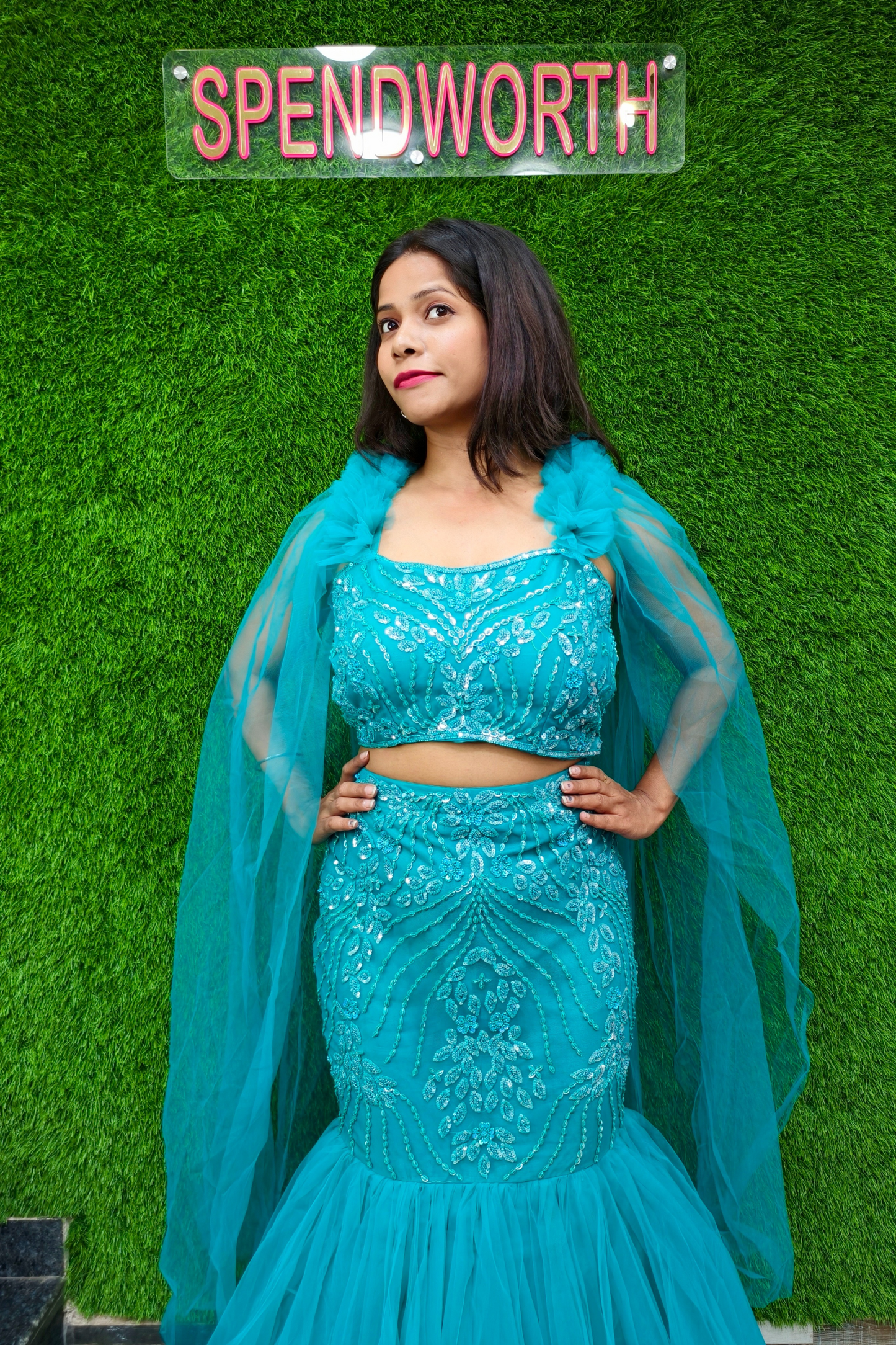 Beautiful Fish Cut Lehenga Choli in Firozi Colour