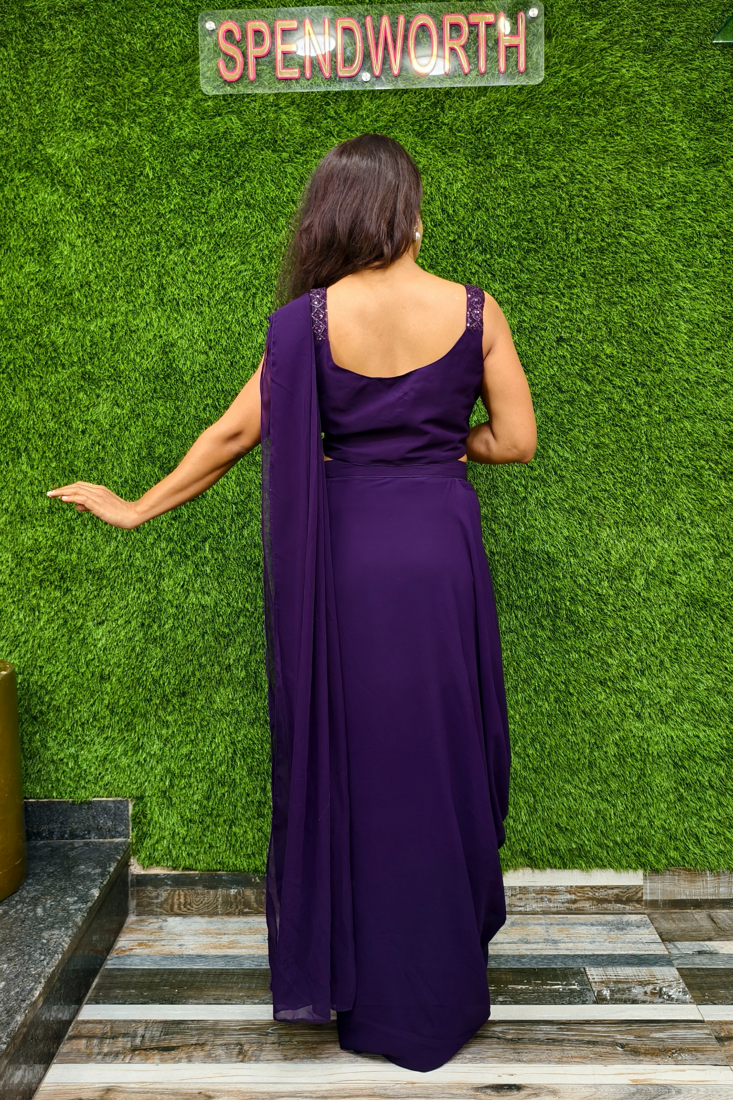 Ready to wear drape dress with hand work blouse