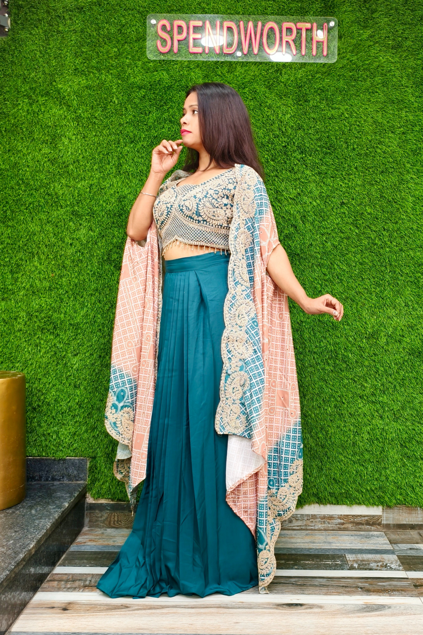 Indo Western dress with shrug in tie die shade