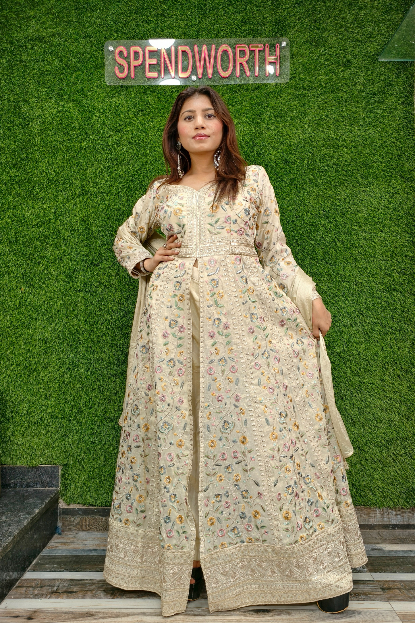 Partywear Front slit Anarkali kurta with pants