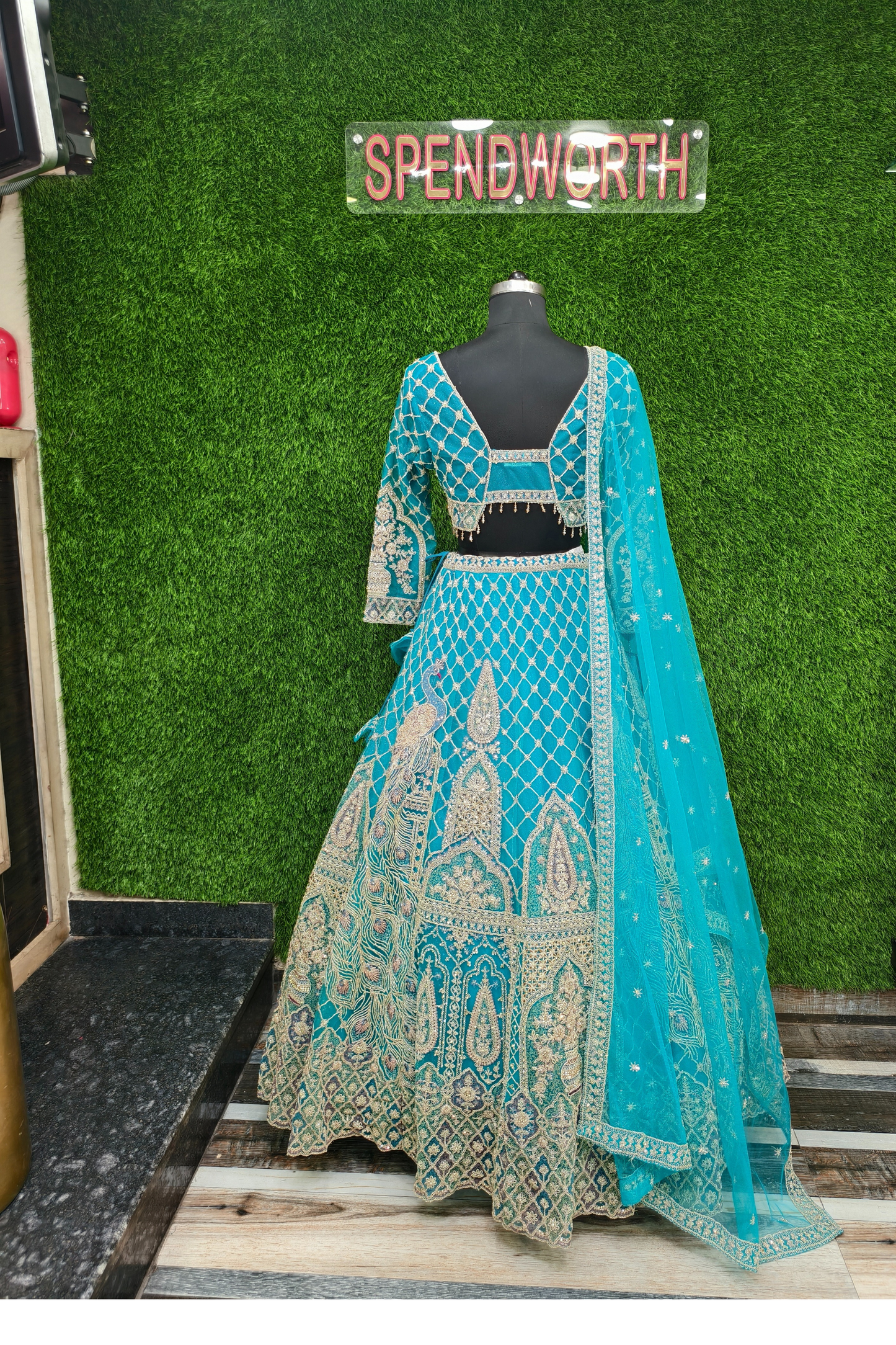 Beautiful Hand Embroidered Lehenga Choli on Silk Net.