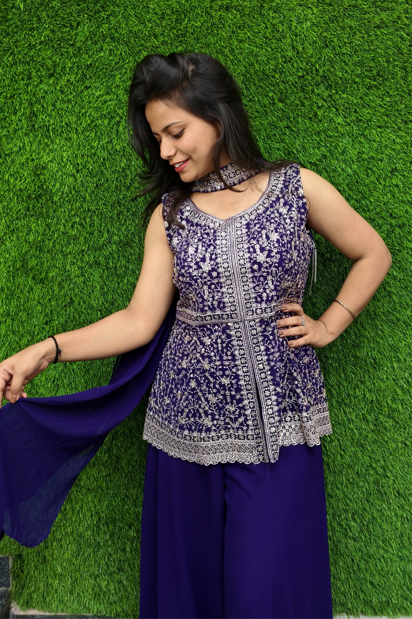 Short Peplum Girlish Plazo Suit in Purple