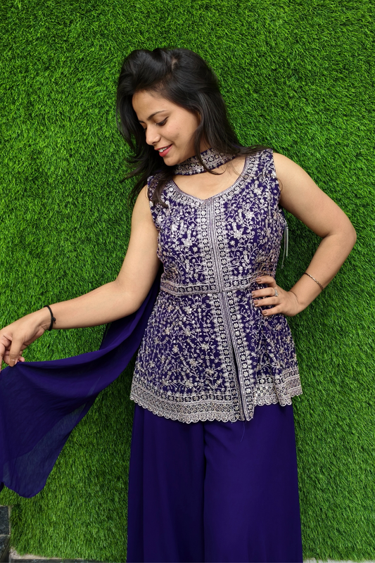 Short  Peplum Girlish Plazo Suit in Purple