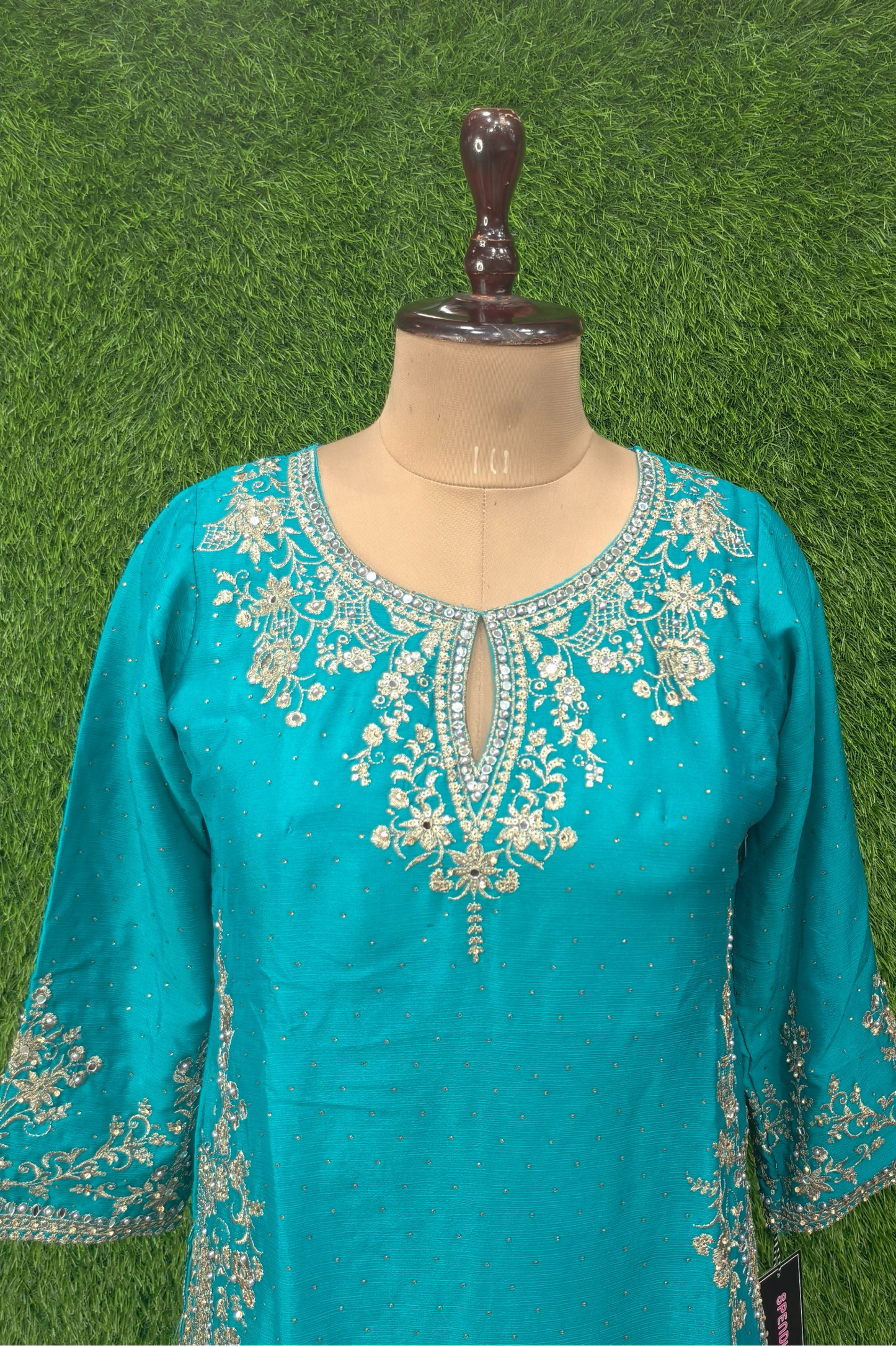 Chinnon Silk Short kurta with Lehenga bottom