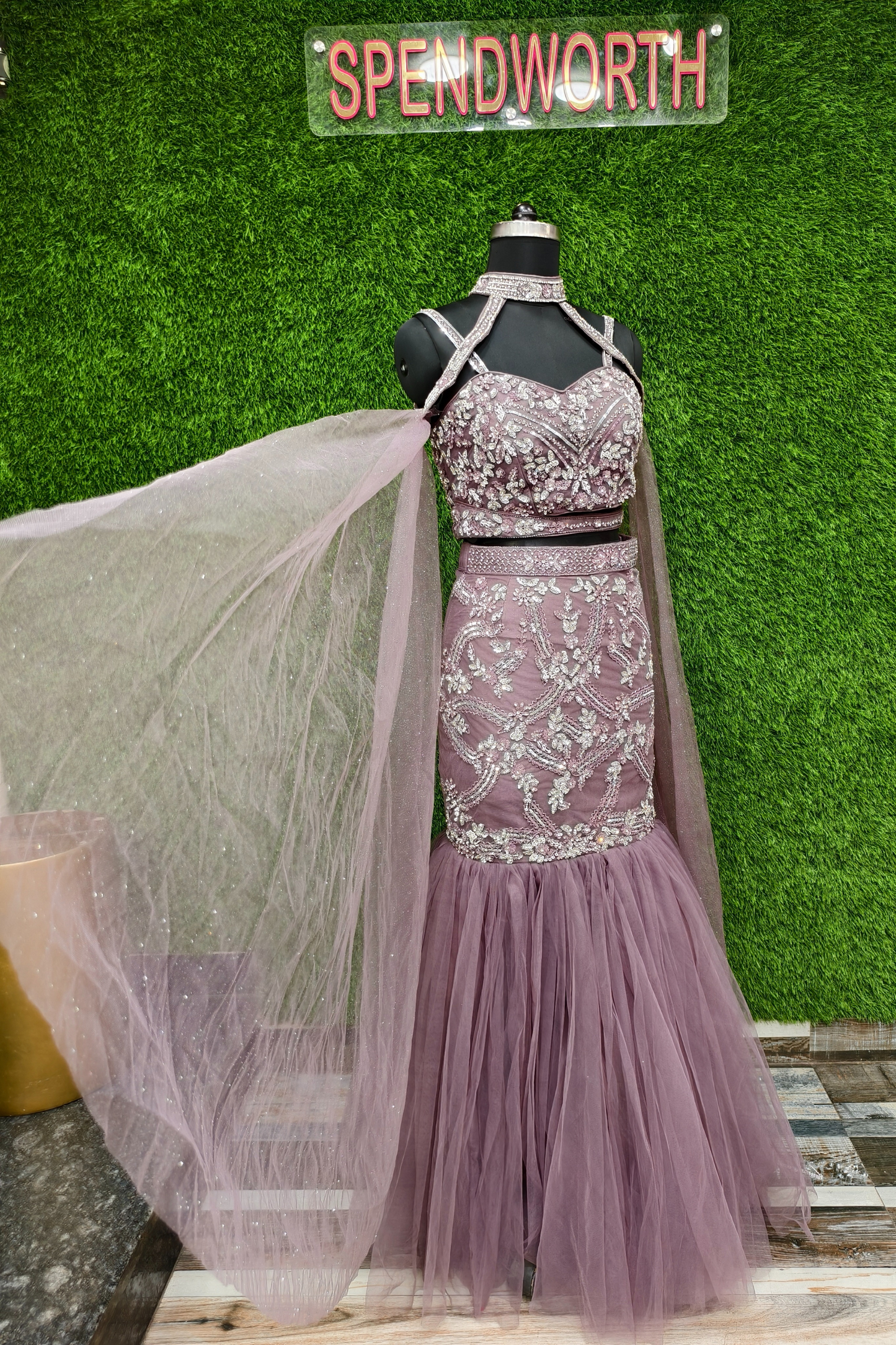 Designer hand embroidered fish cut lehenga choli