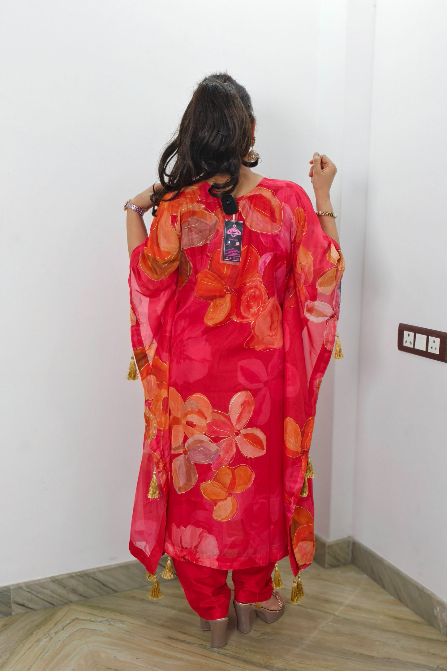 Beautiful Party Wear Kaftan Set with Mirror Work Embroidery
