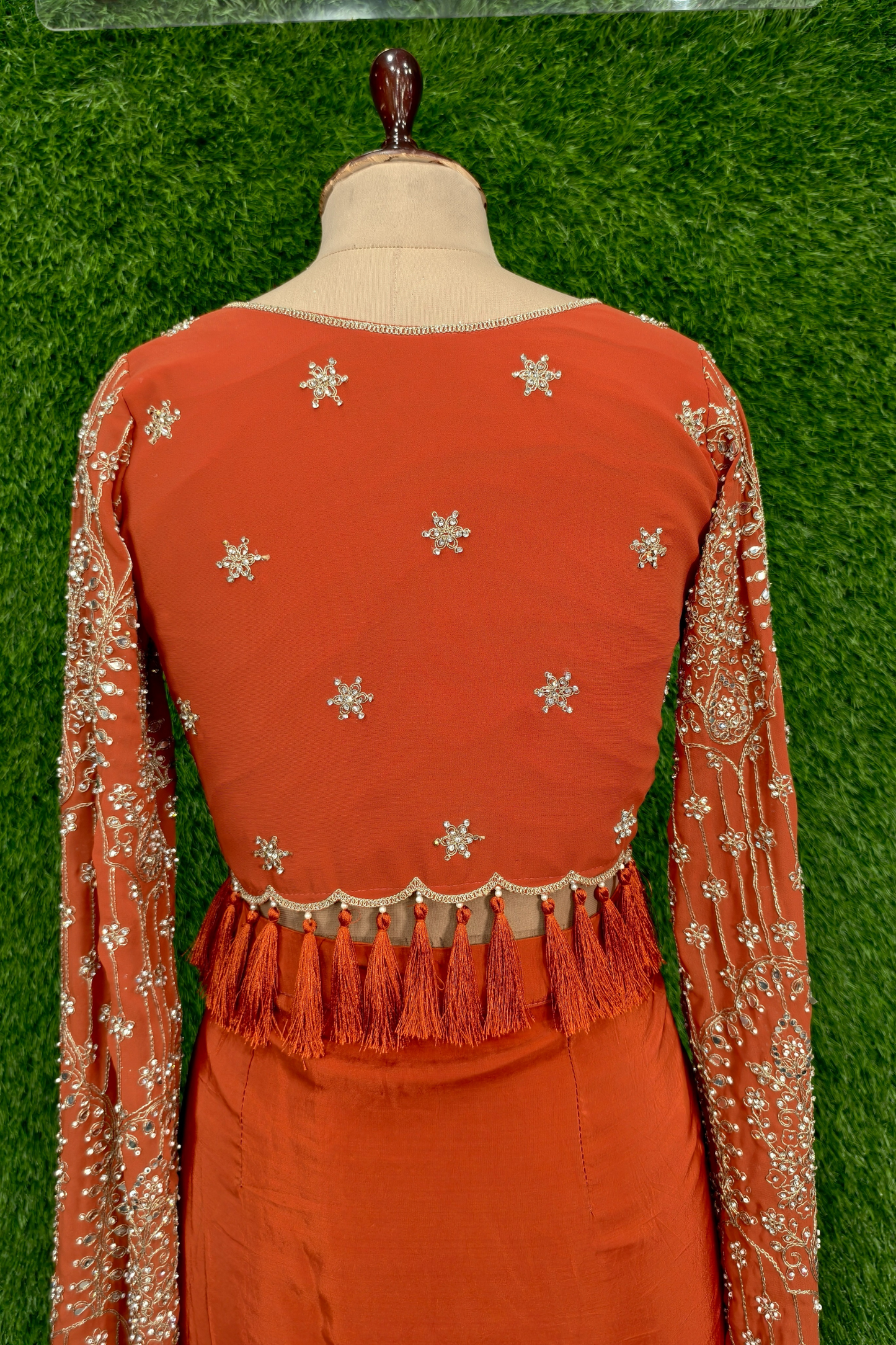 Designer Crop Top Skirt With Long Designer sleeves
