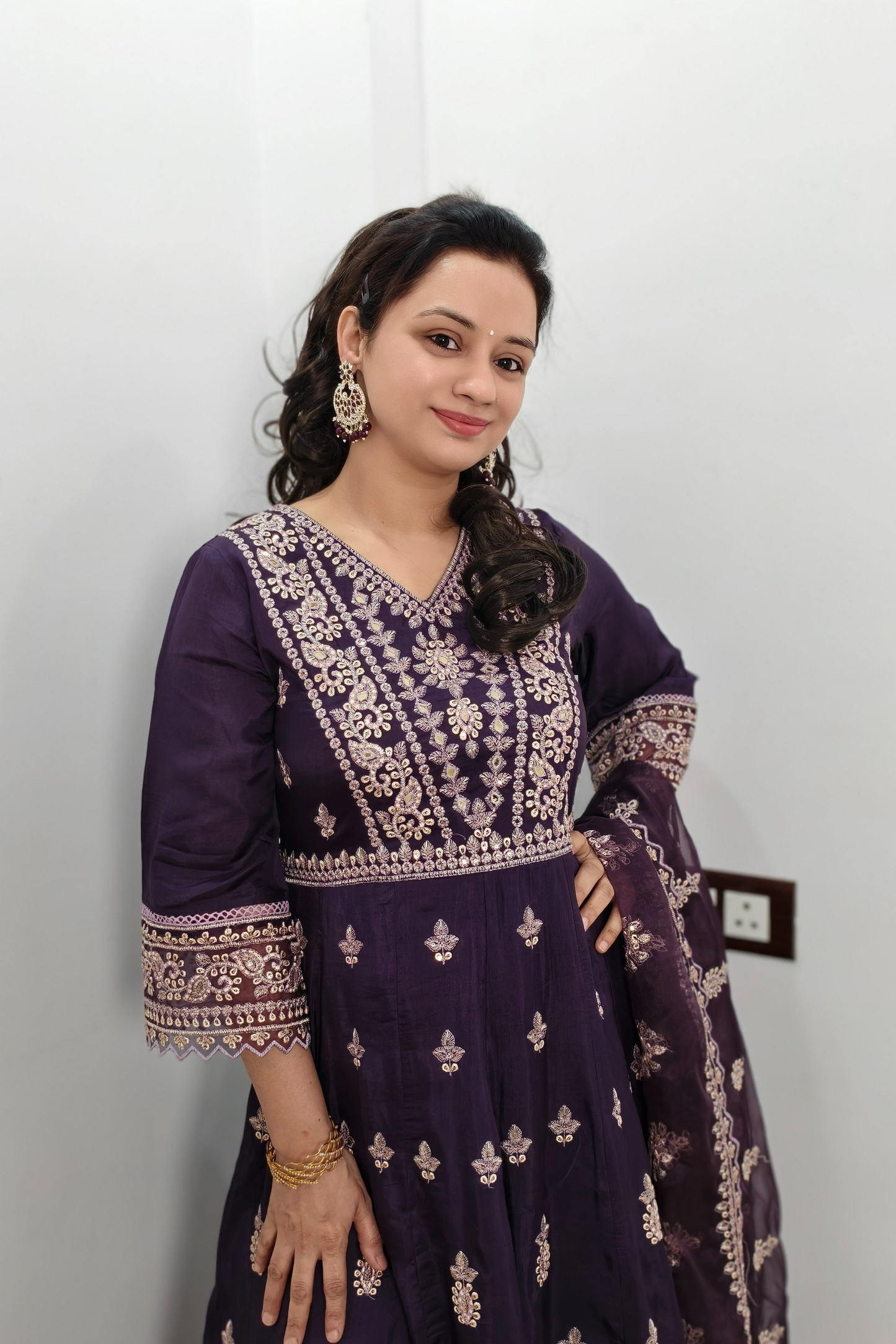 Muslim silk Thread work Anarkali Pakistani suit set with dupatta