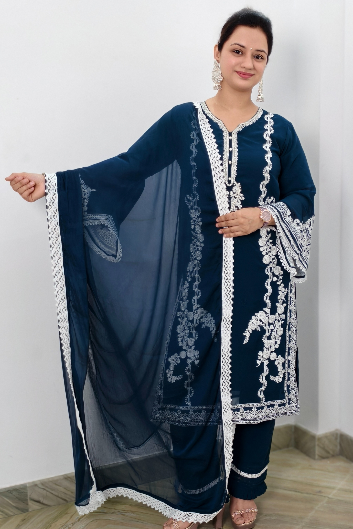Straight lace Embroidered Crochet Work Pakistani Suit