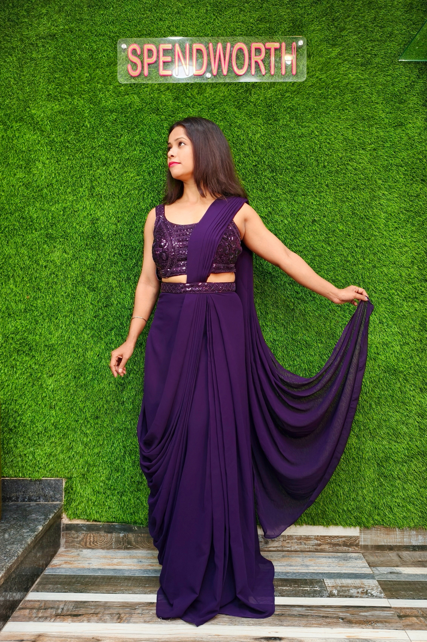Ready to wear drape dress with hand work blouse