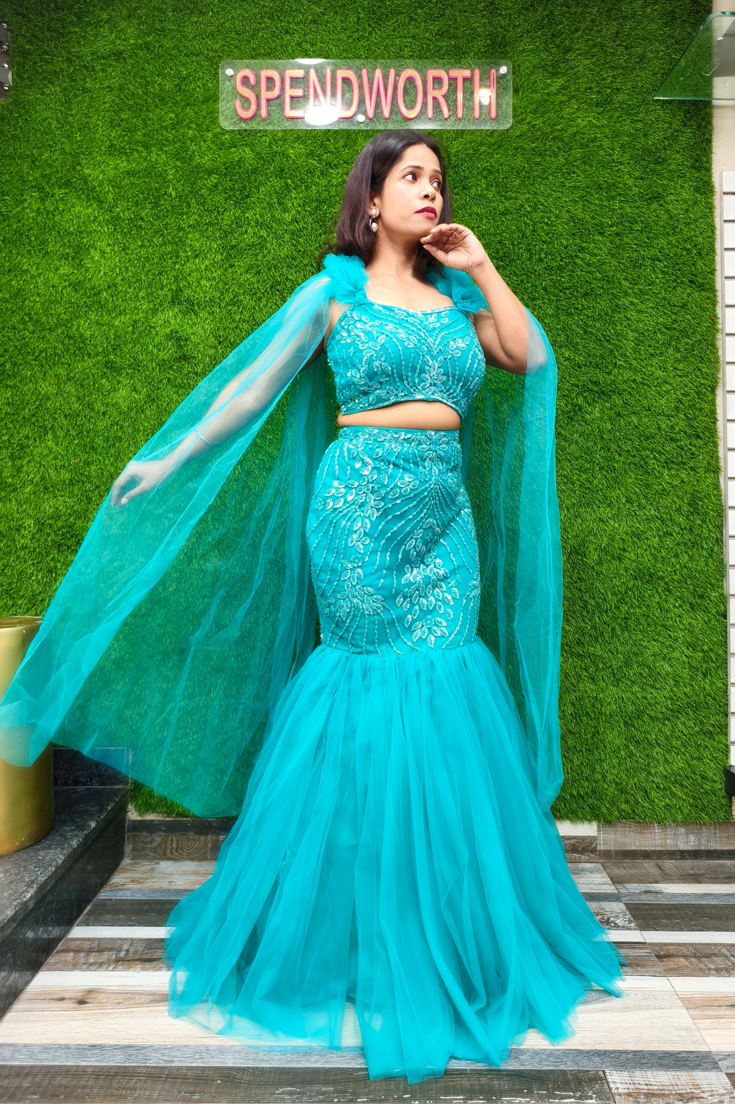 Beautiful Fish Cut Lehenga Choli in Firozi Colour