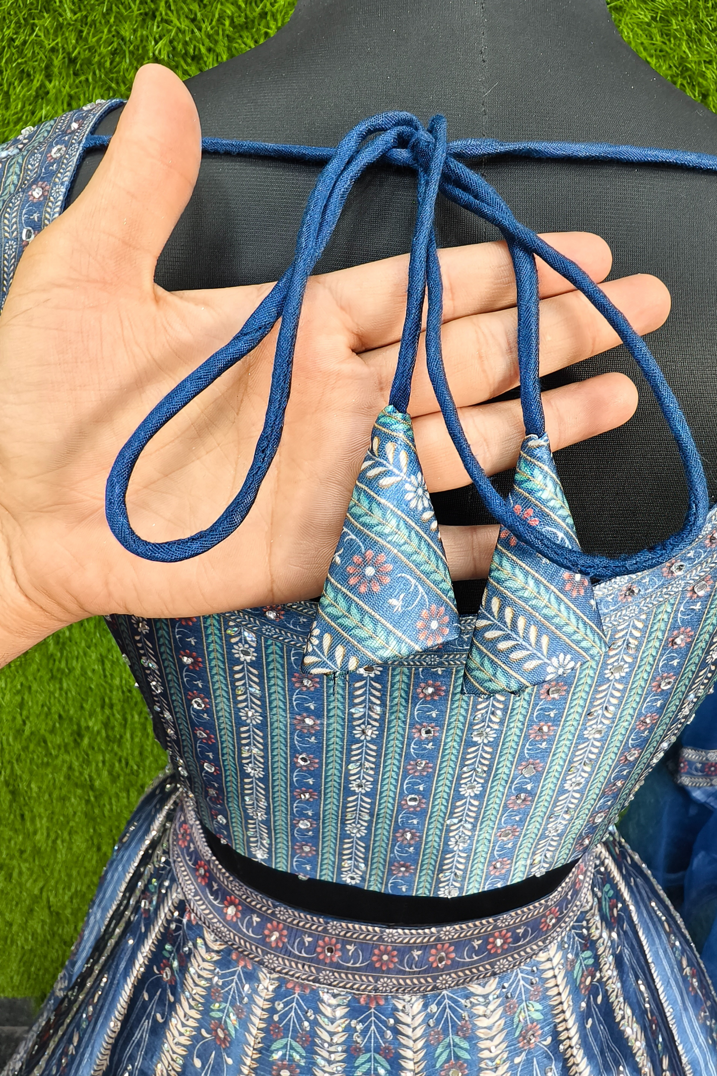 Silk Printed Lehenga Choli in Blue.