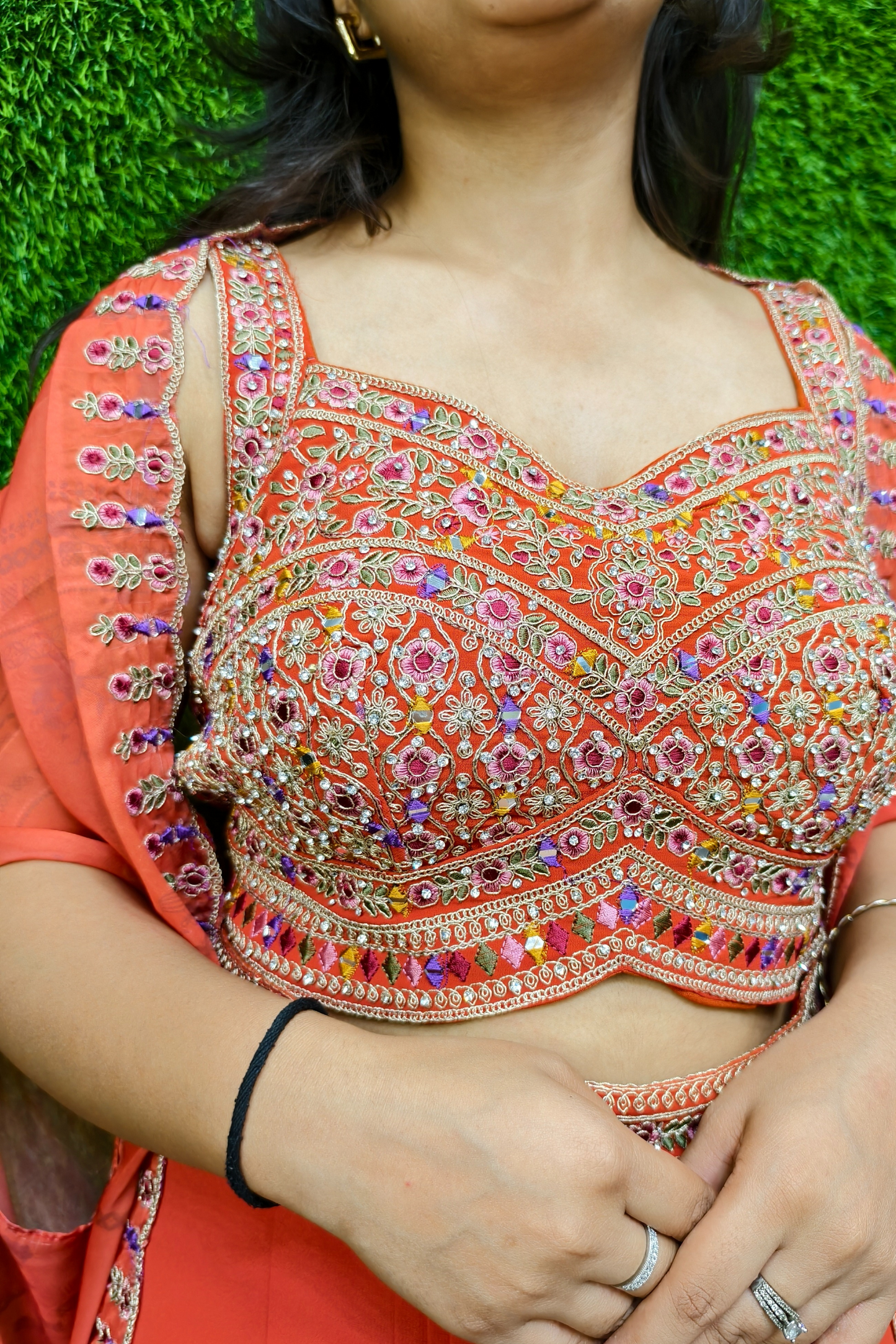 Beautiful Indo western dress with shrug in orange