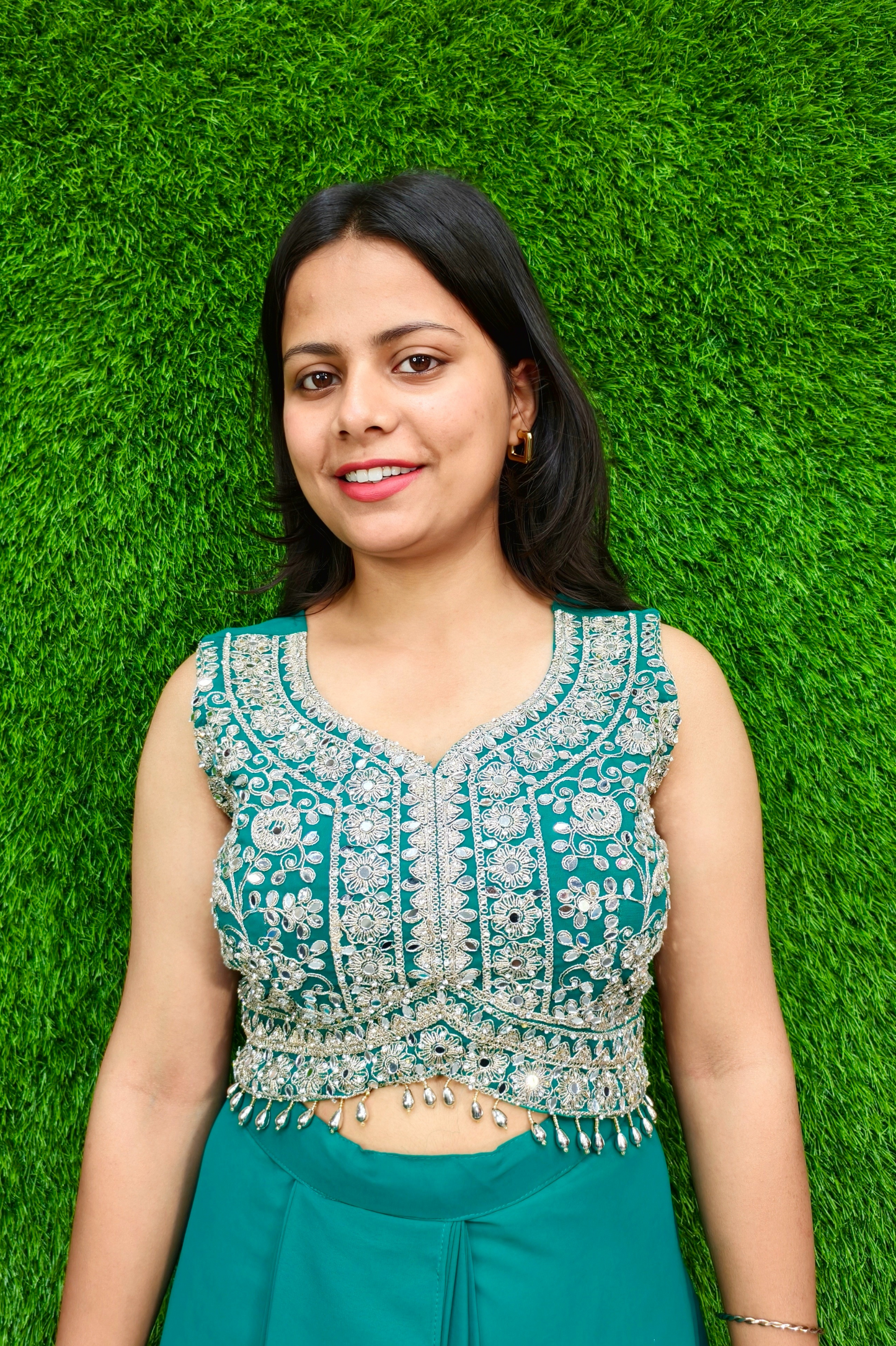 Indo Western Dress with Shrug in Firozi