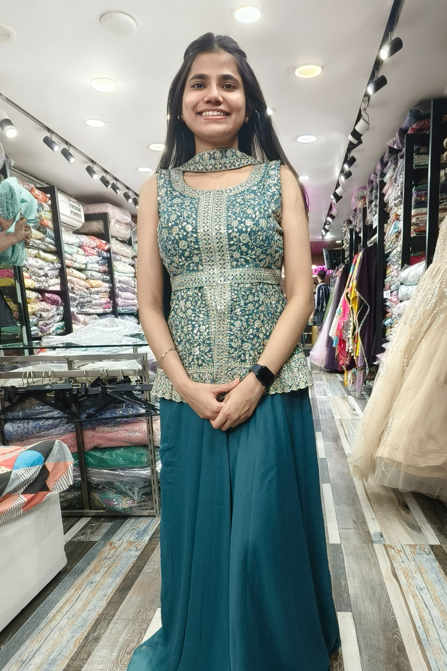 Short Peplum Partywear Dress in Georgette