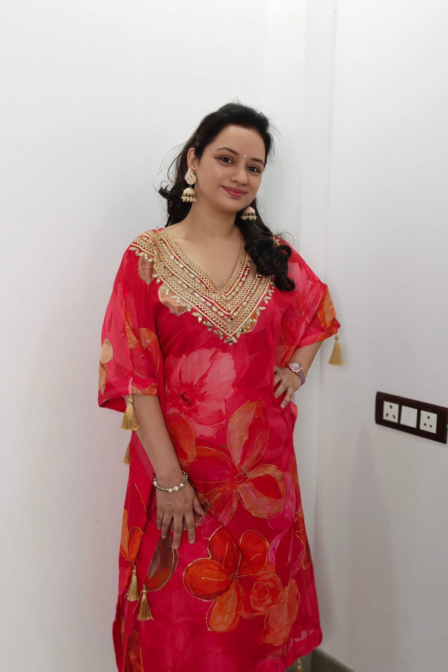 Beautiful Party Wear Kaftan Set with Mirror Work Embroidery