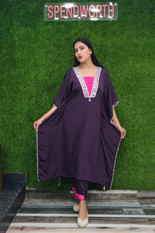 Elegant  Mirror Work  Embroidered Kaftans in Crepe