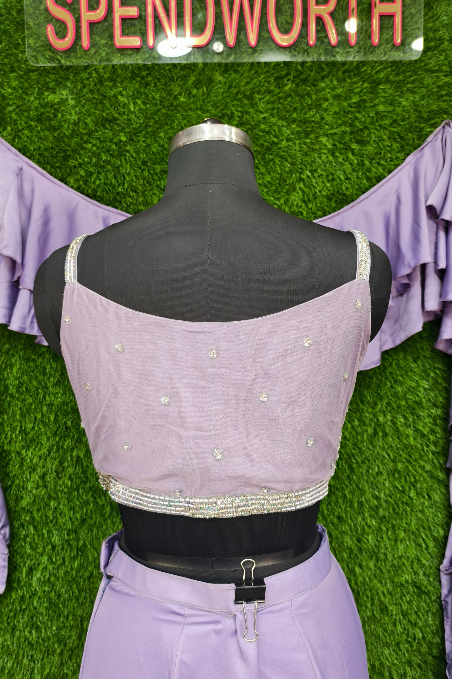 Fish Cut Crop Top Skirt Dress in purple