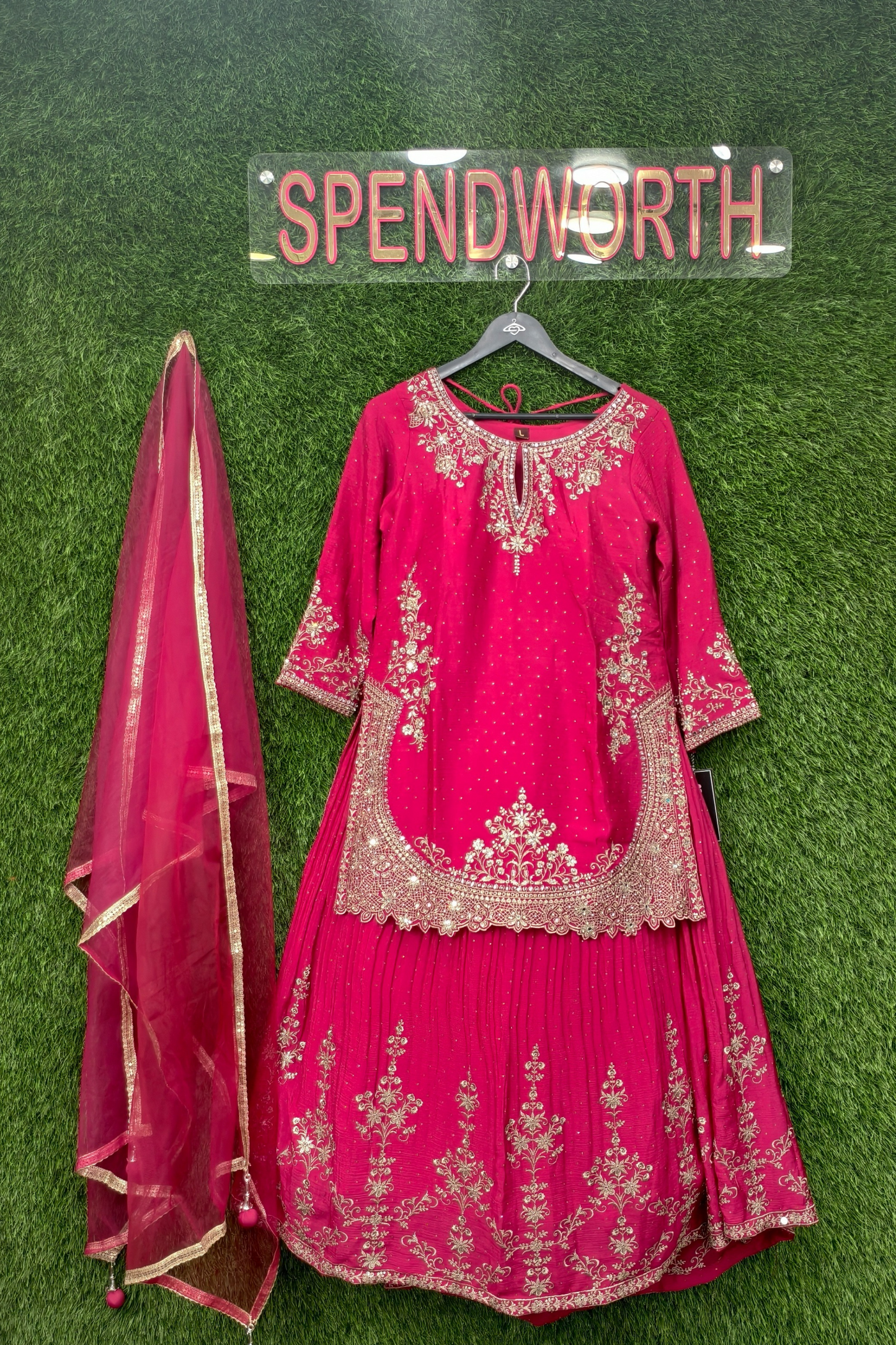 Chinnon Silk Short kurta with Lehenga bottom