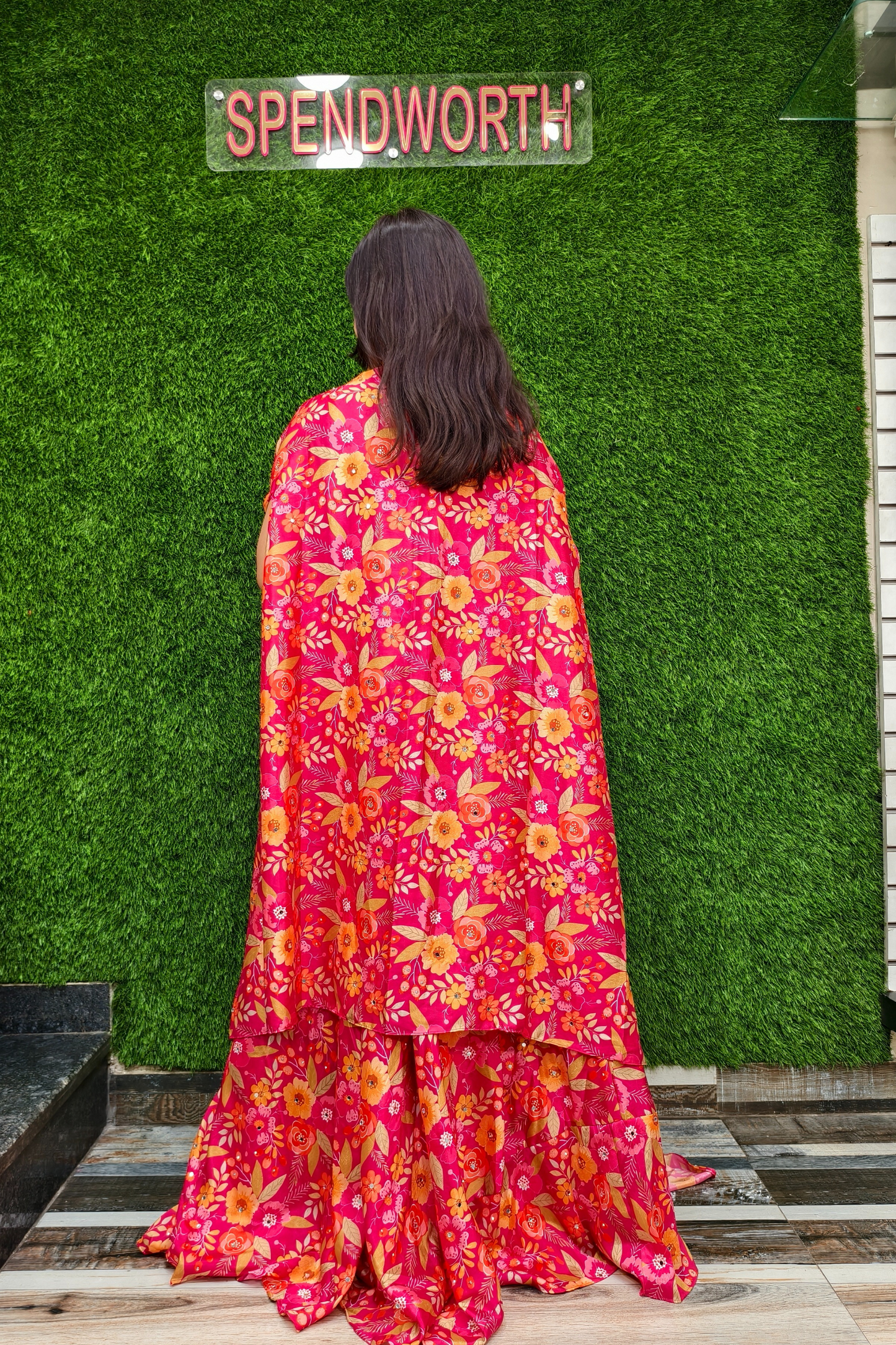 Printed Crop Top Skirt with Shrug for Sangeet Ceremony