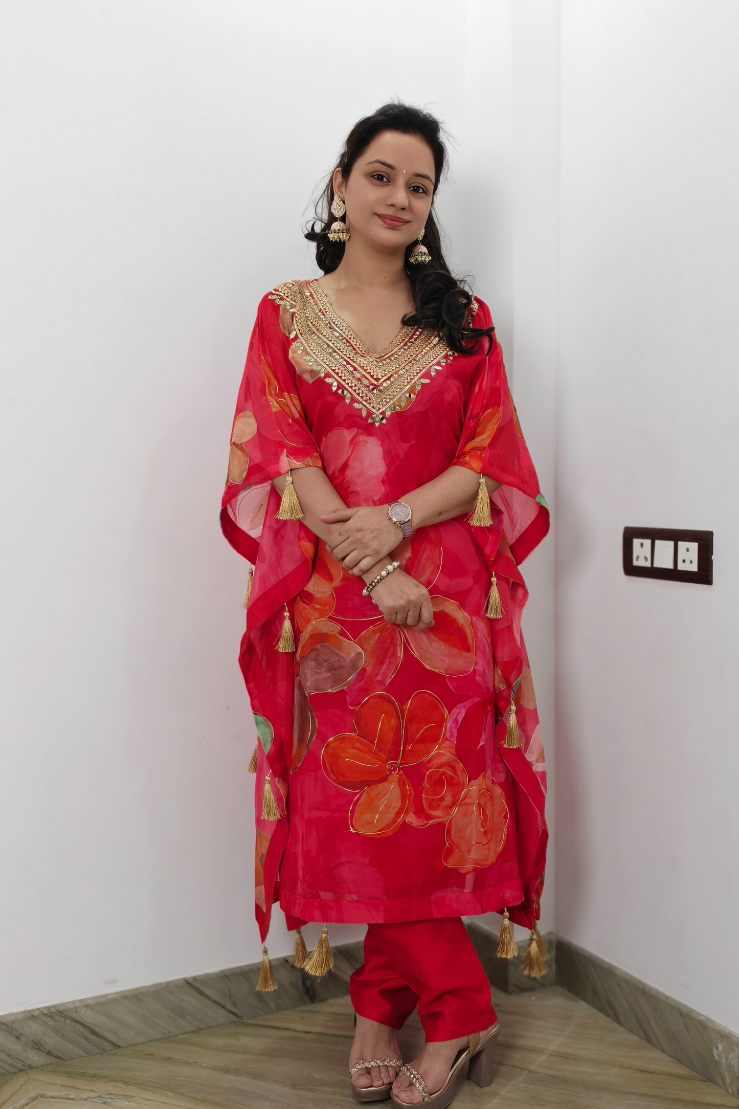Beautiful Party Wear Kaftan Set with Mirror Work Embroidery